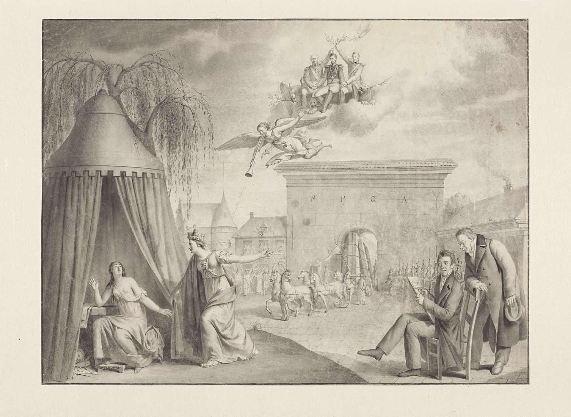 Allegorie op de terugkeer van de ontvoerde voorwerpen van kunst en wetenschap te Antwerpen, 1815 by Jean Joseph Verellen