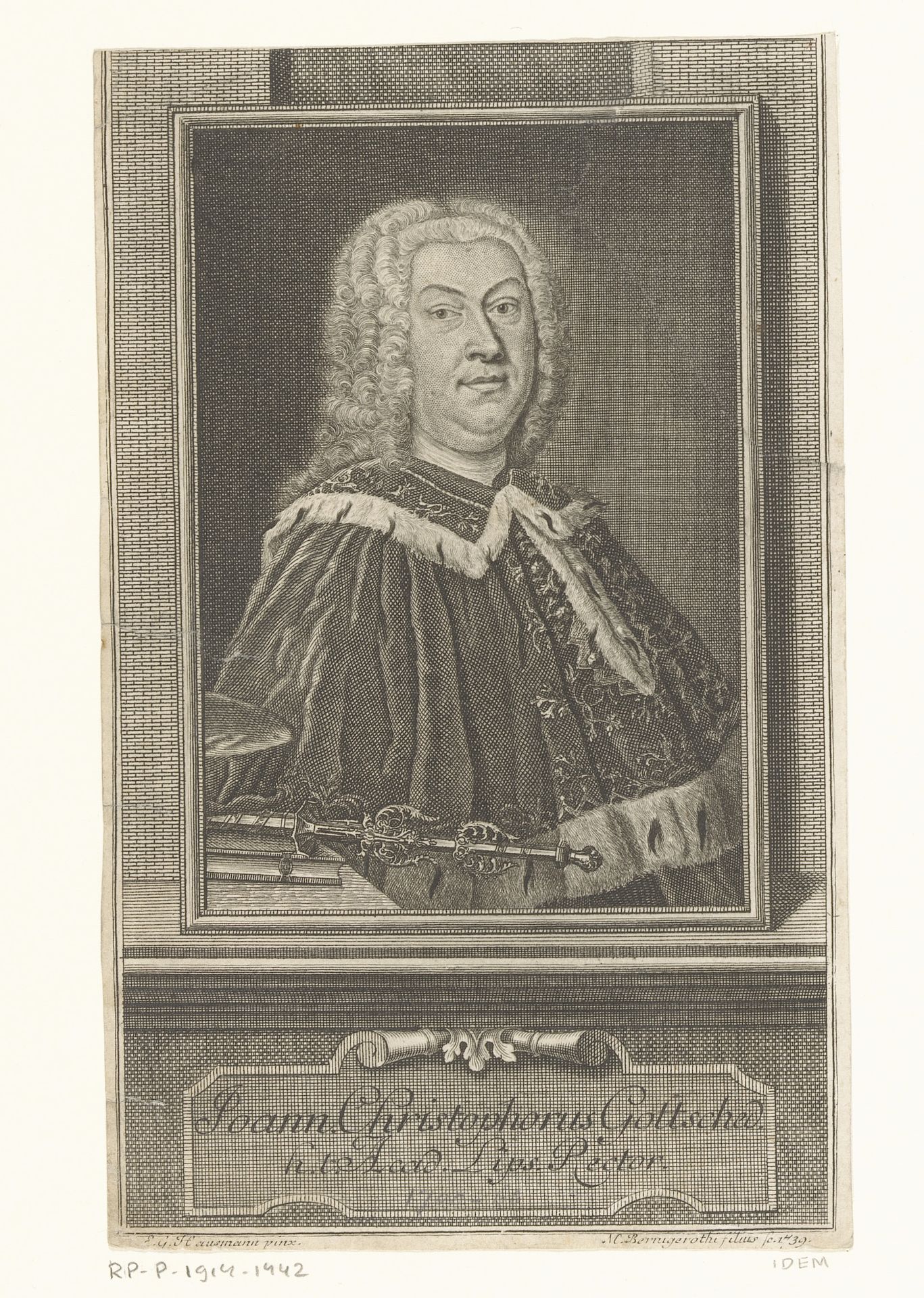 Portret van Johann Christoph Gottsched by Johann Martin Bernigeroth
