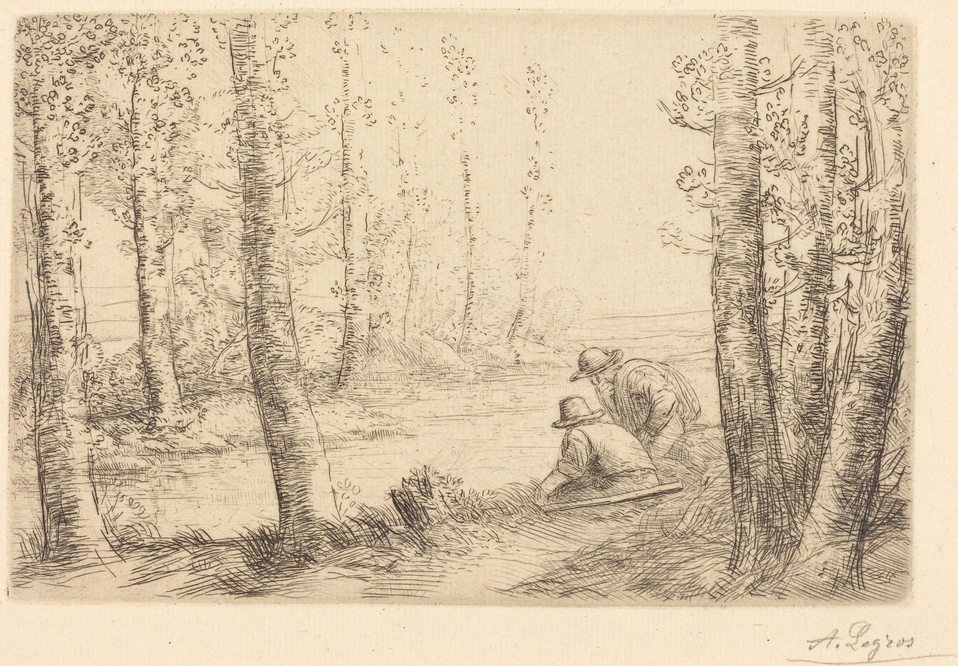 Rest along the Banks of the River (Repos au bord de la riviere) by Alphonse Legros
