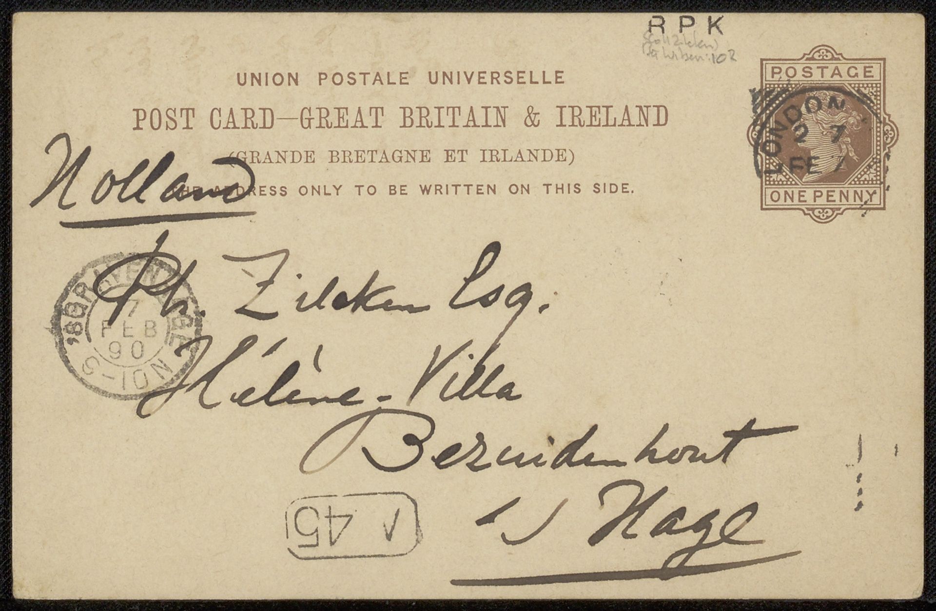 Briefkaart aan Philip Zilcken by Willem Witsen