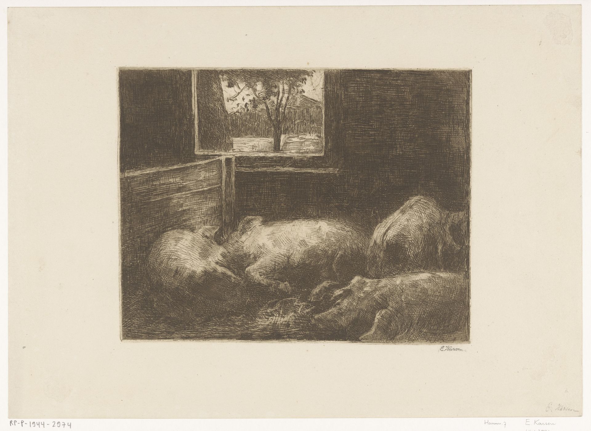 Varkens in een stal by Eduard Karsen