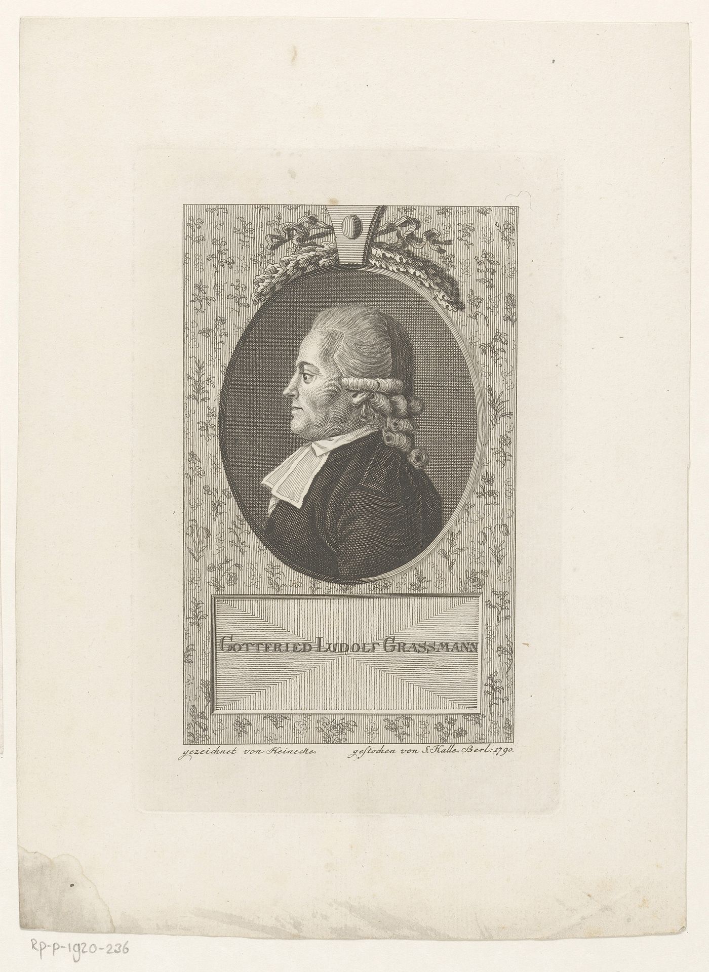 Portret van Gottfried Ludolf Grassmann by J.S.L. Halle