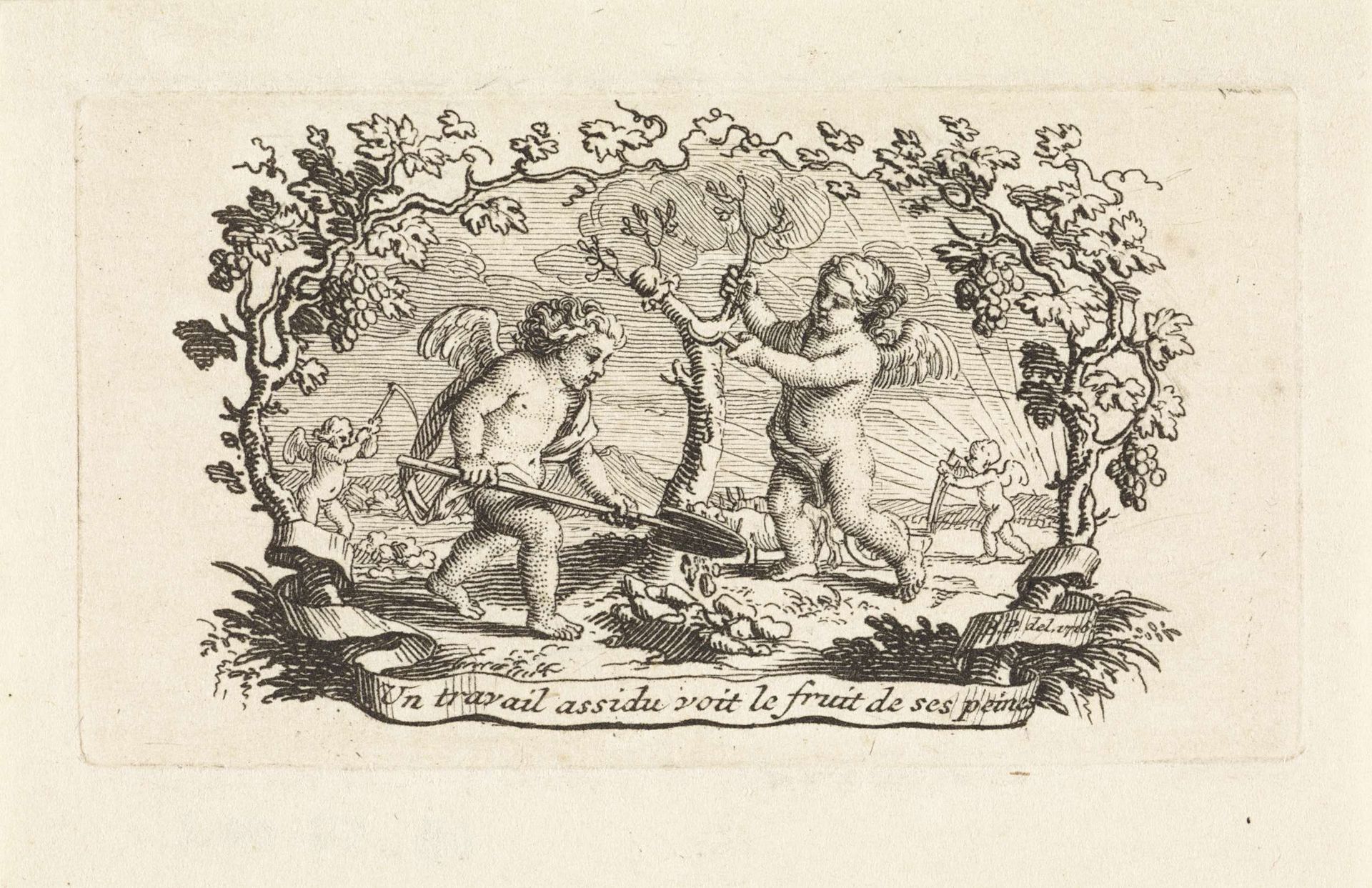 Putti werken op het land by Bernard Picart