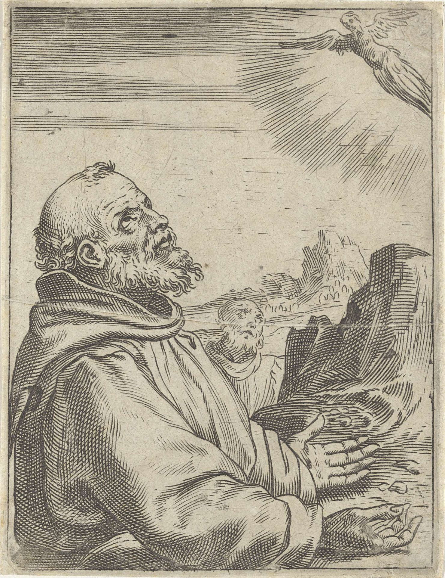 De heilige Franciscus ontvangt de stigmata by Agostino Carracci