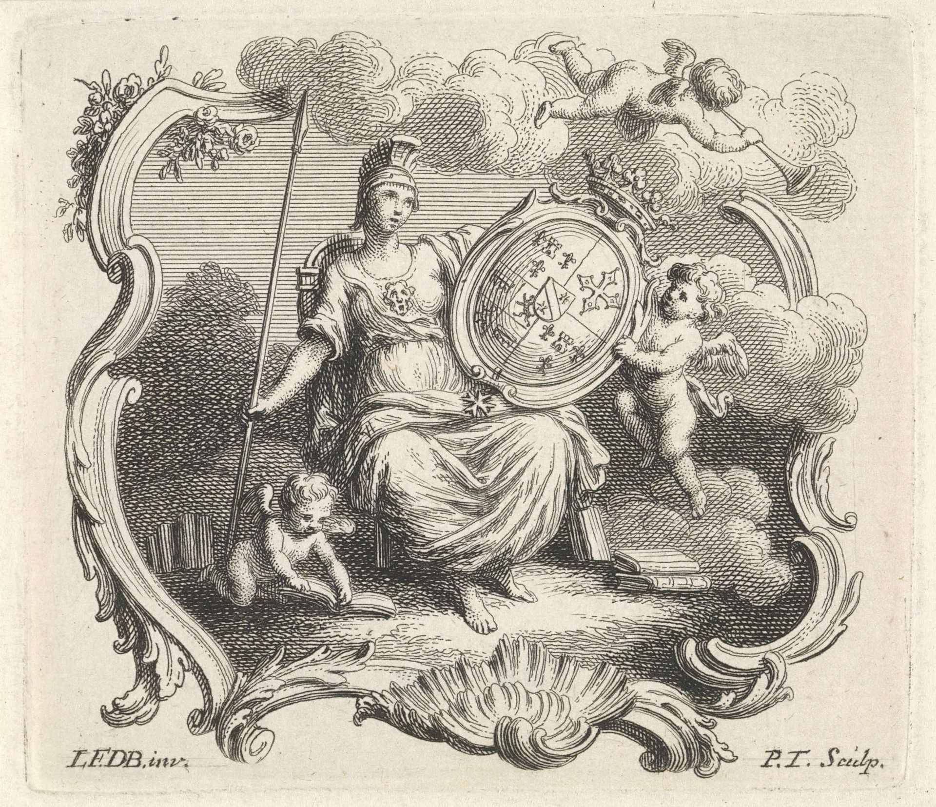 Zittende Minerva met wapenschild by Pieter Tanjé