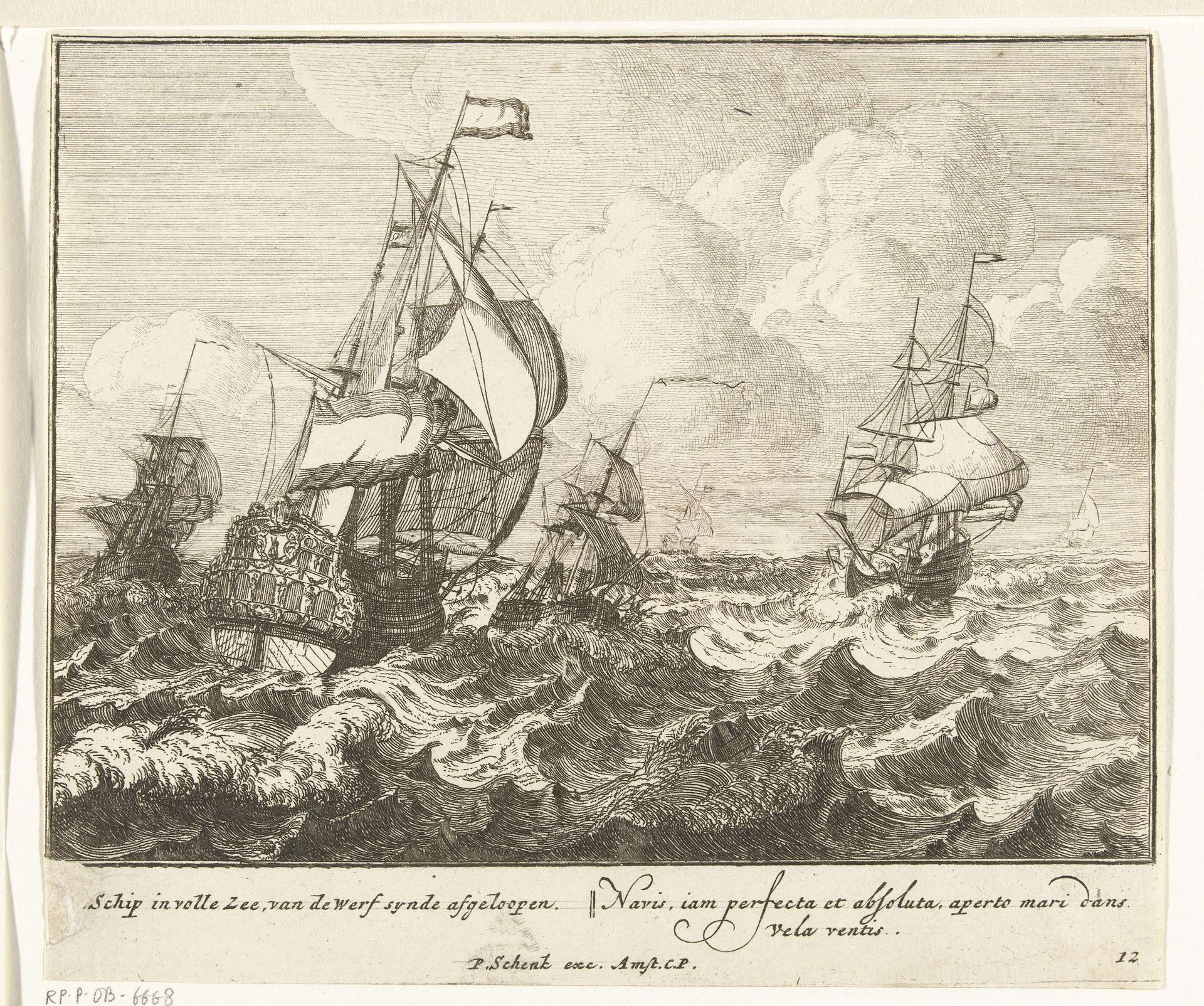 Het schip op volle zee, plaat nr. 12, ca. 1700 by Sieuwert van der Meulen