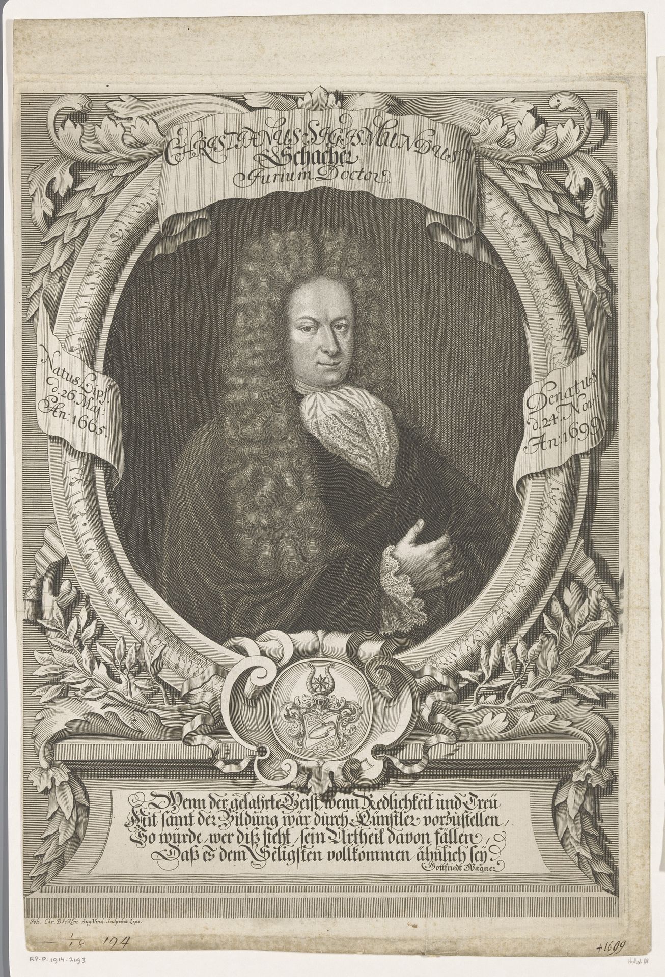 Portret van Christian Sigismund Schacher by Johann Christoph Boecklin