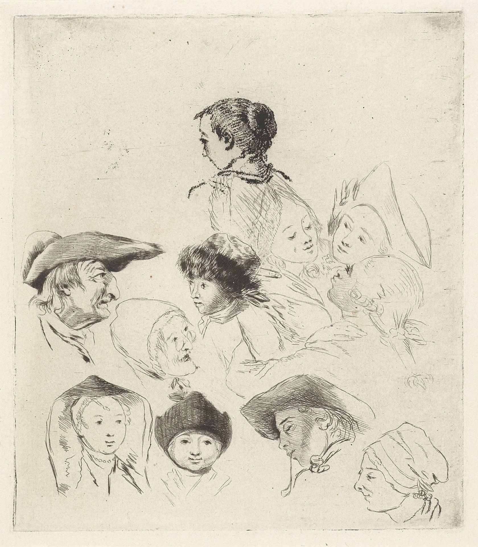 Studieblad met elf hoofden by Louis Bernard Coclers