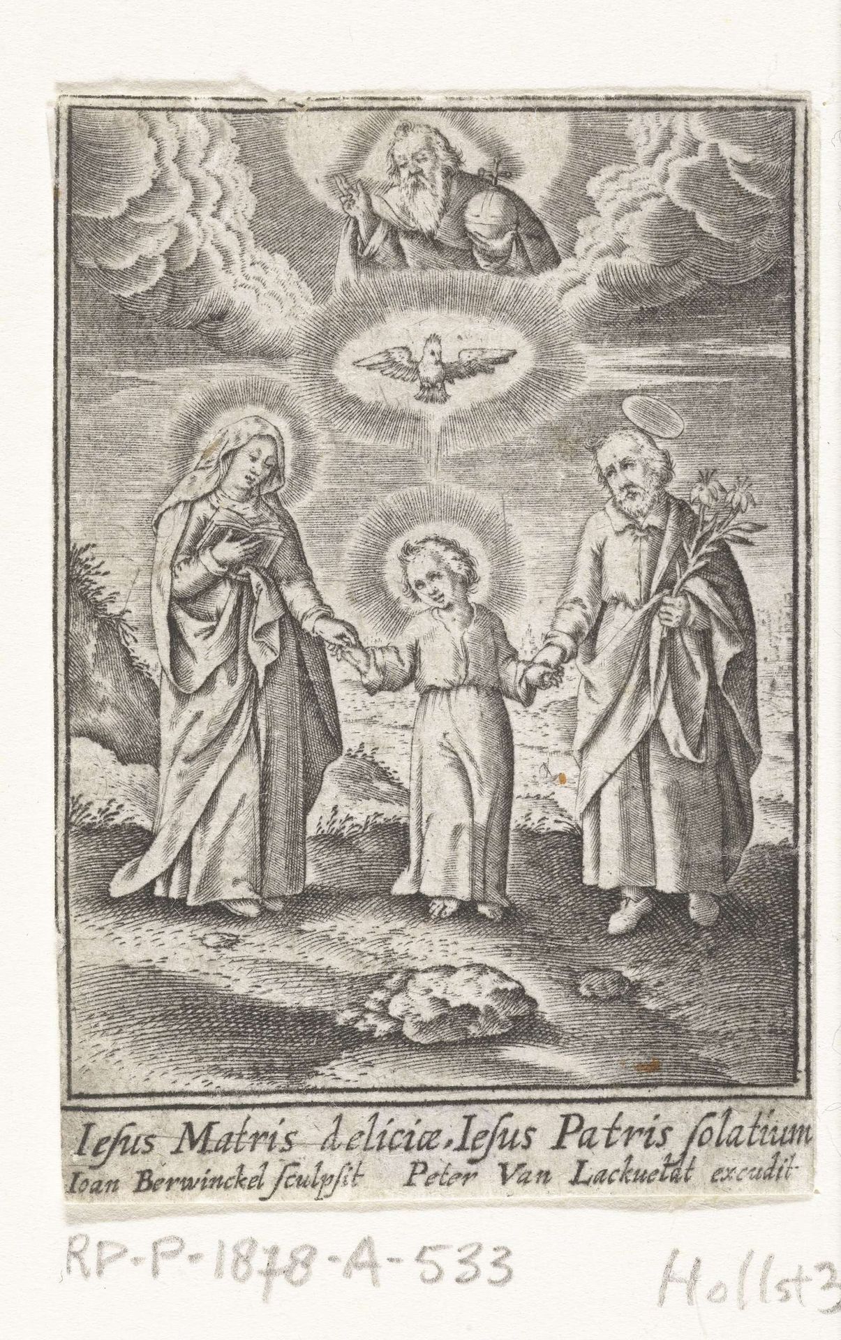 Jonge Christus tussen Maria en Jozef en boven hen Heilige Geest en God by Joan Berwinckel
