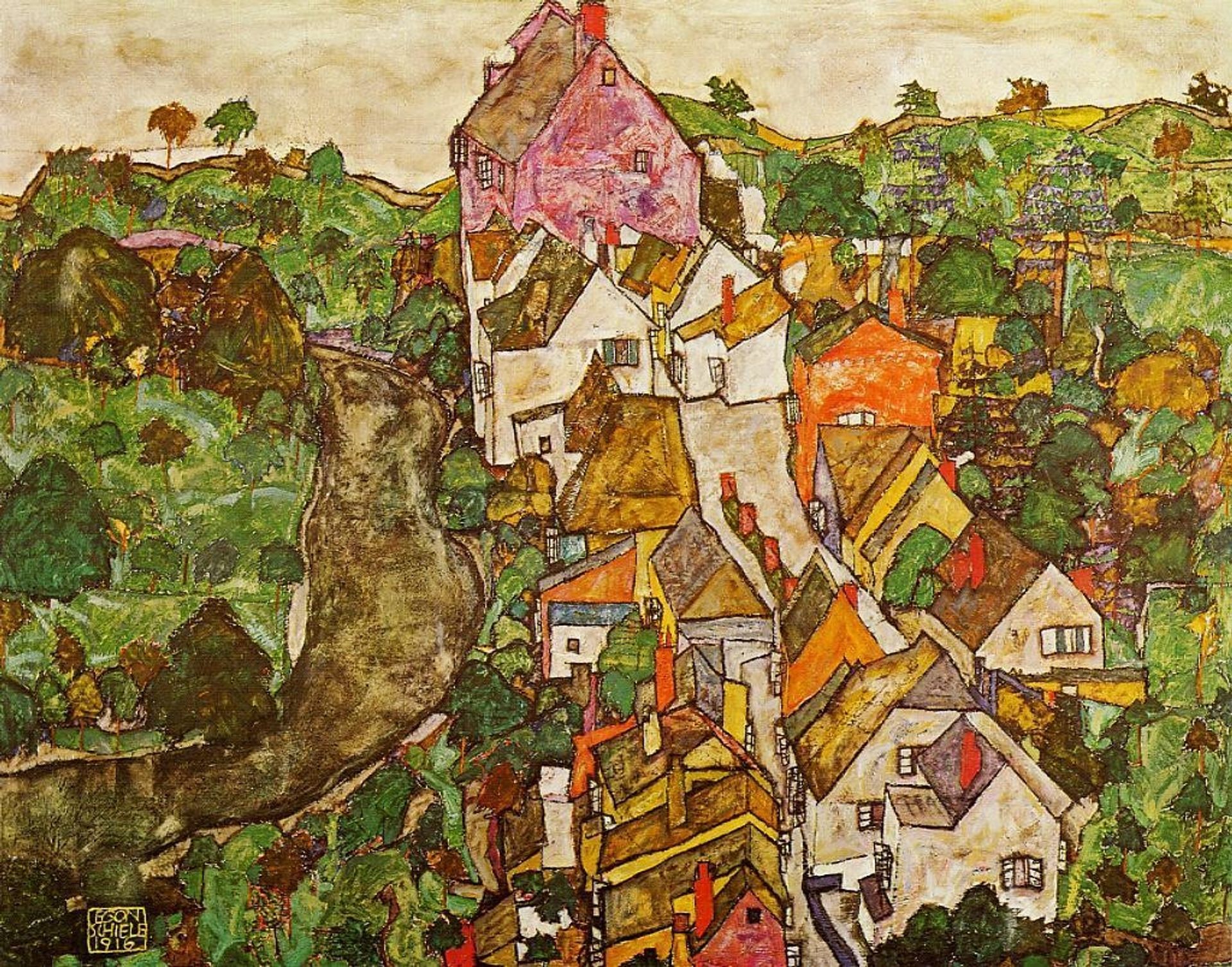 Landscape at Krumau by Egon Schiele