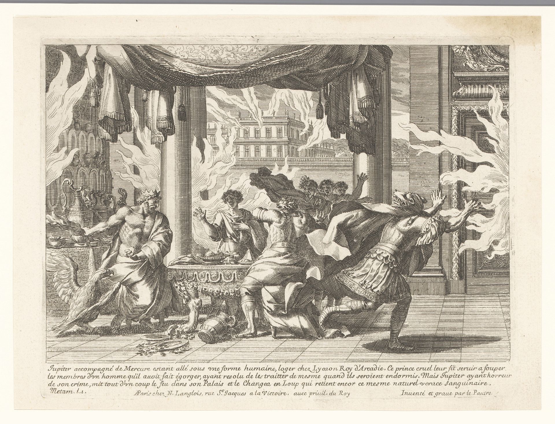 Jupiter verandert koning Lycaon in een wolf by Jean Lepautre