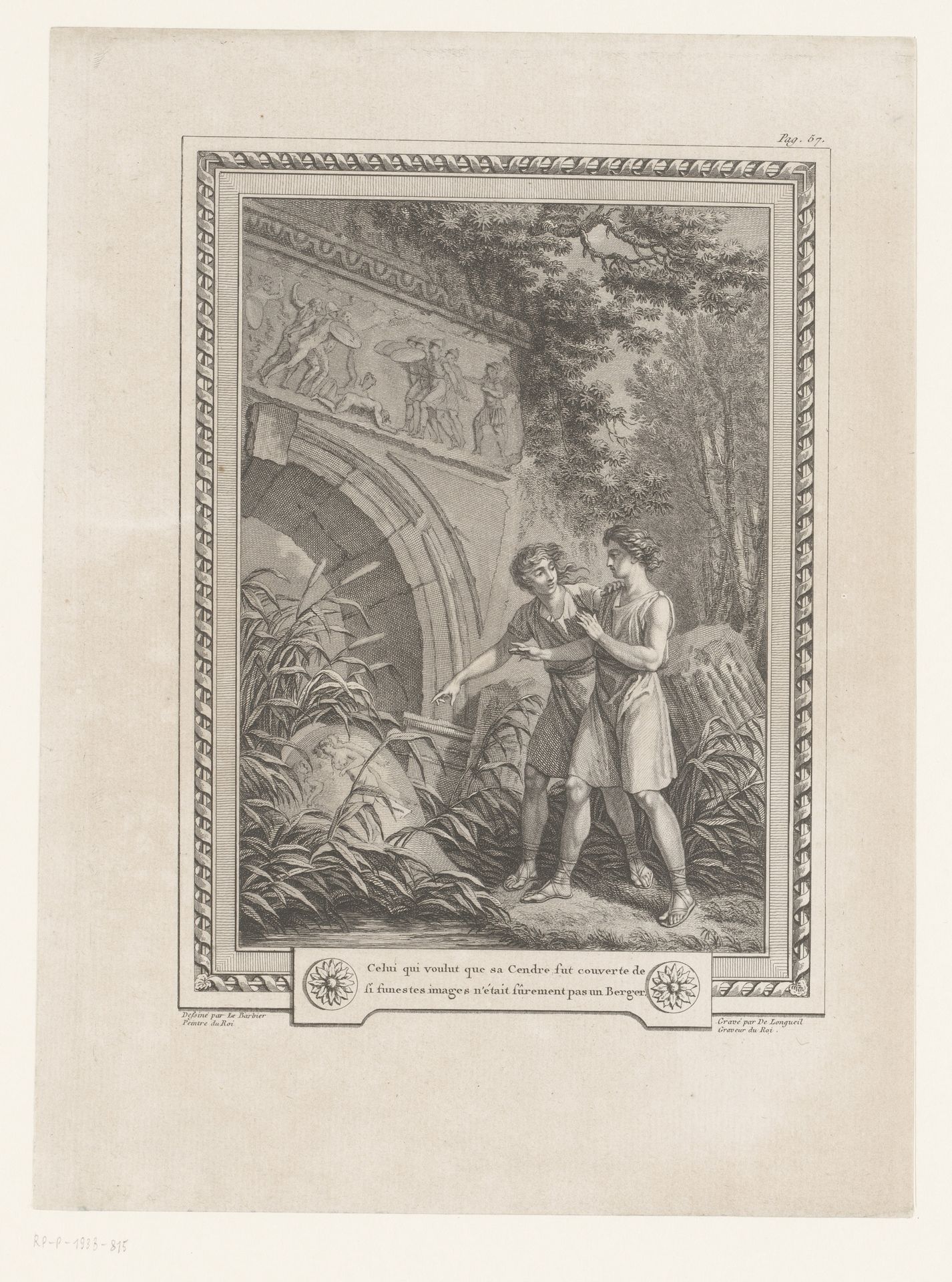 Twee mannen voor een ruïne van een poort by Joseph de Longueil