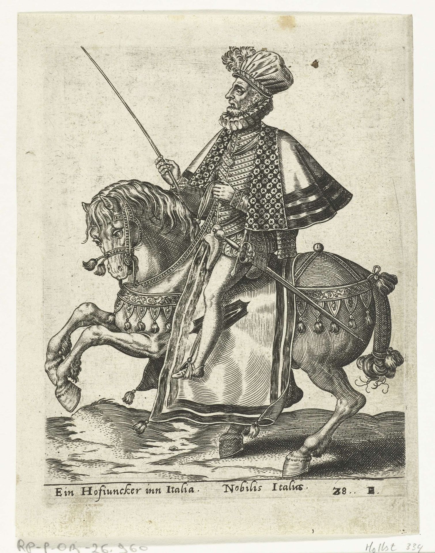Italiaanse jonker te paard by Abraham de Bruyn