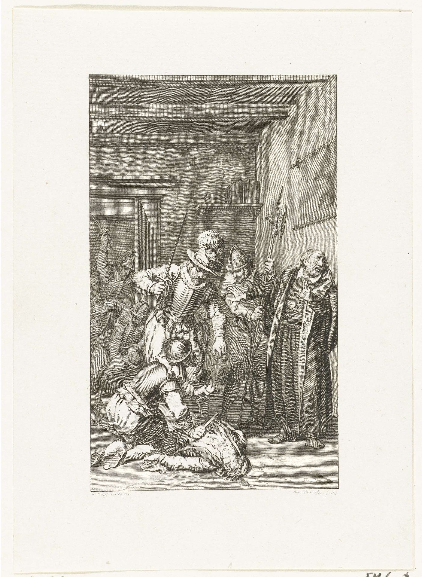 De zoon van L. Hortensius gedood en verminkt door de Spanjaarden, 1572 by Reinier Vinkeles