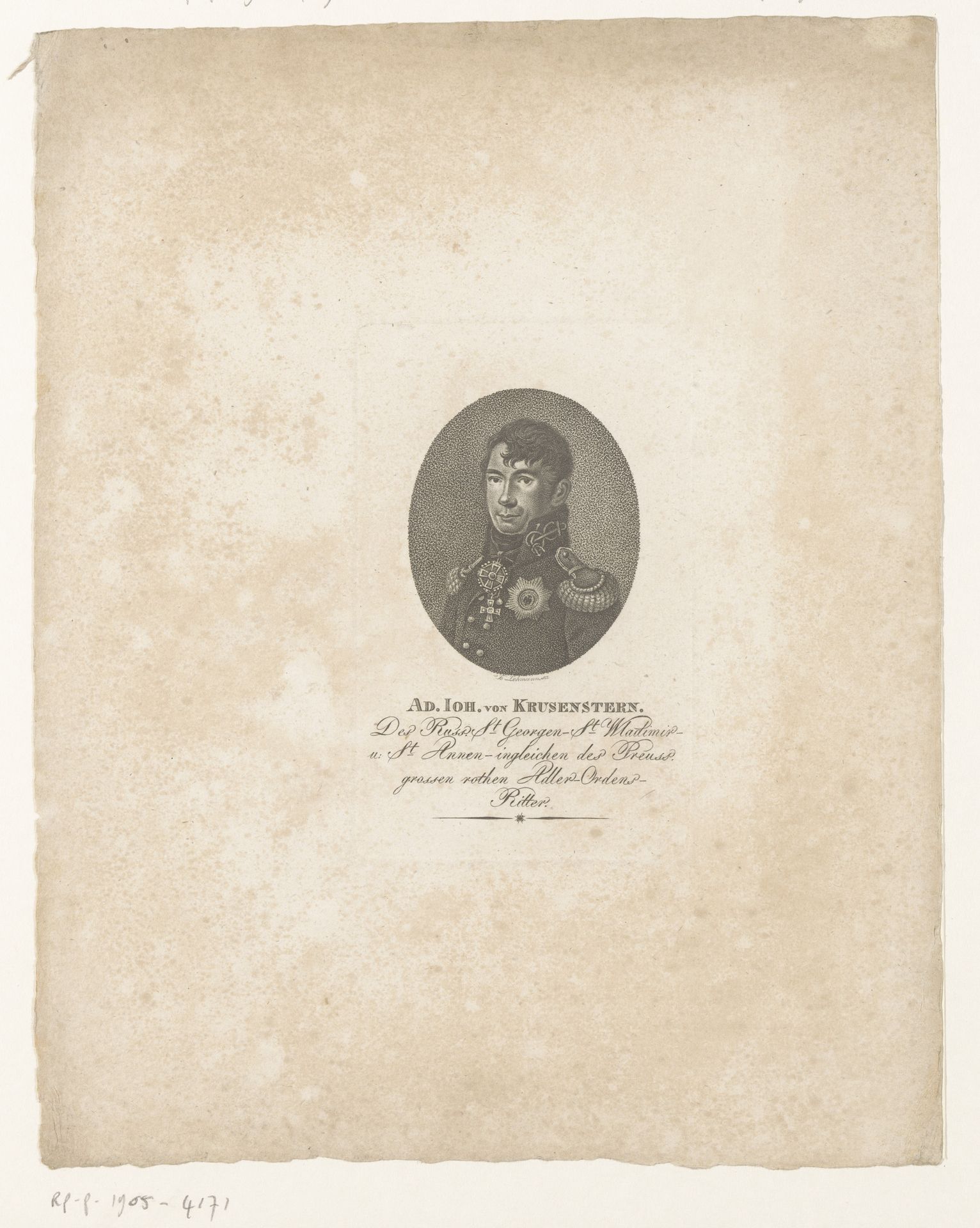 Portret van Adam Johann von Krusenstern by Friedrich Leonhard Lehmann