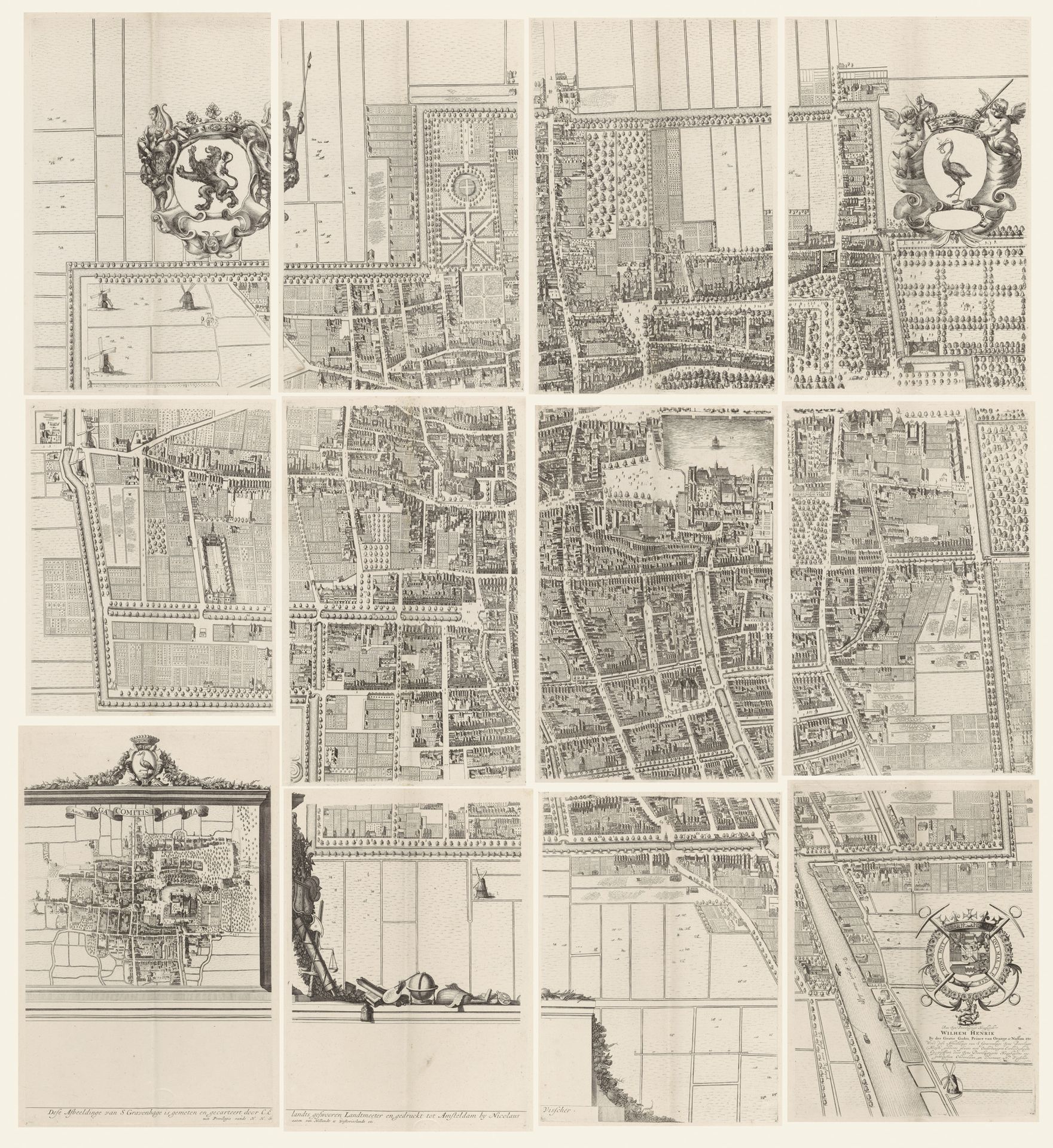 Plattegrond van Den Haag, bestaande uit twaalf delen by Cornelis Elandts