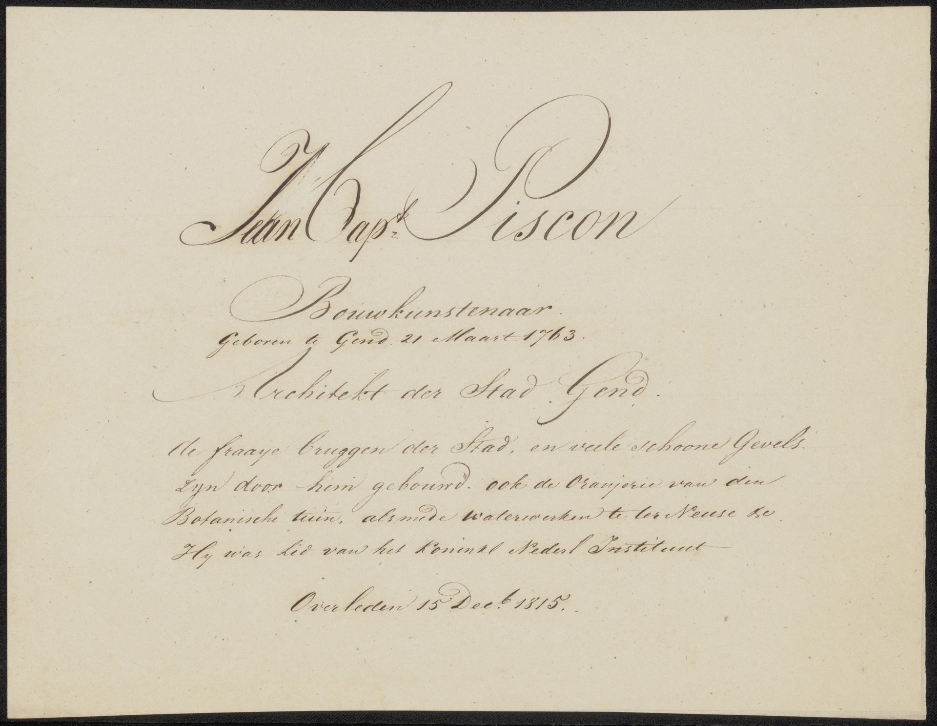 Handschrift betreffende Jean-Baptiste Pisson by Anonymous