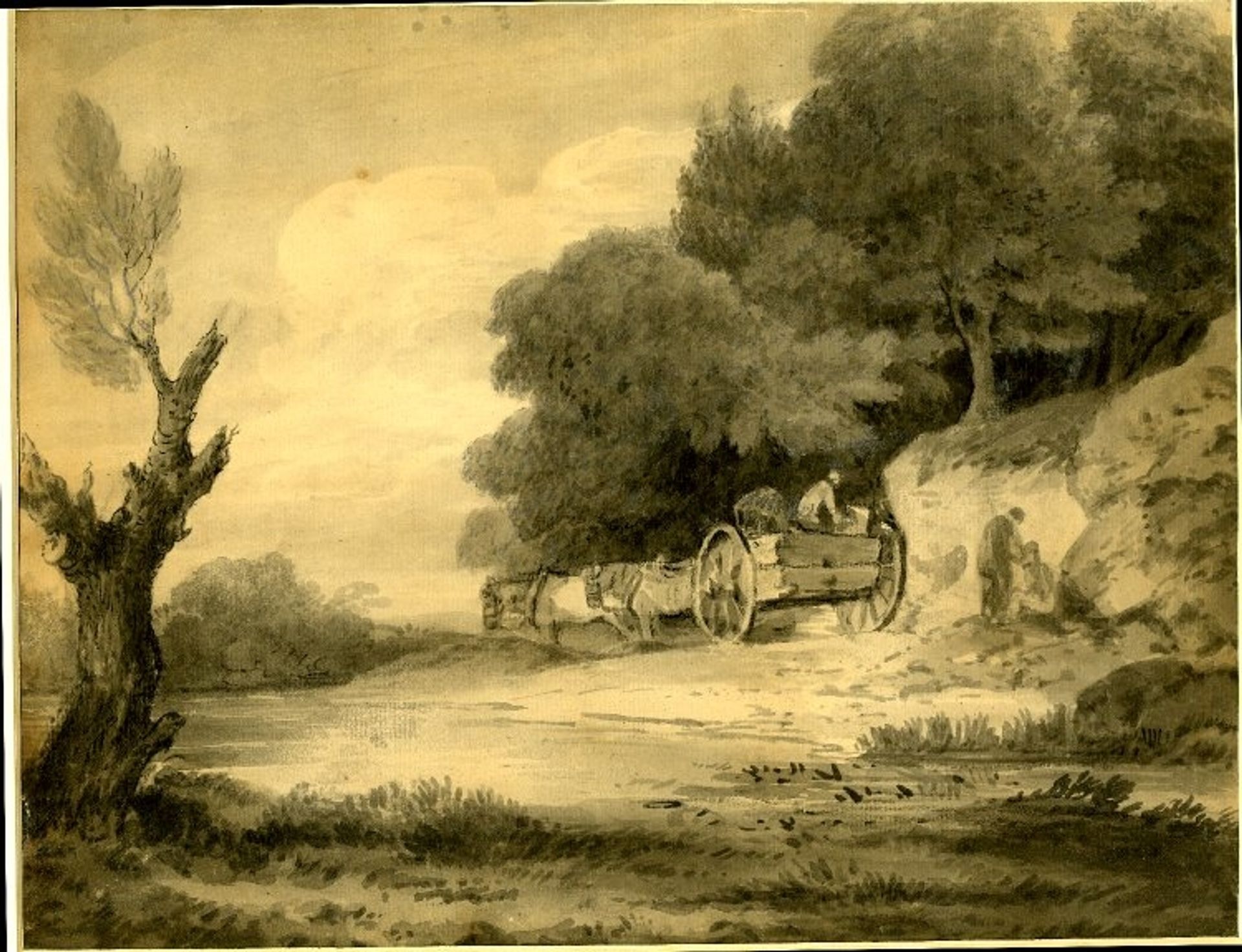 Figures with cart at roadside by Thomas Gainsborough