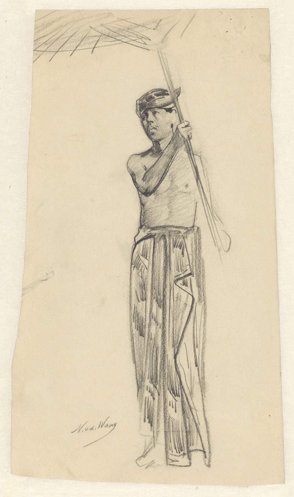 Man uit Nederlands-Indië met pajong (parasol) by Nicolaas van der Waay