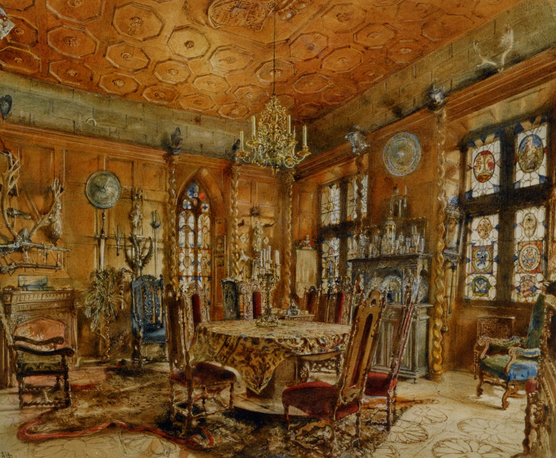 Interieur of castleIn Renaissance Style by Rudolf von Alt