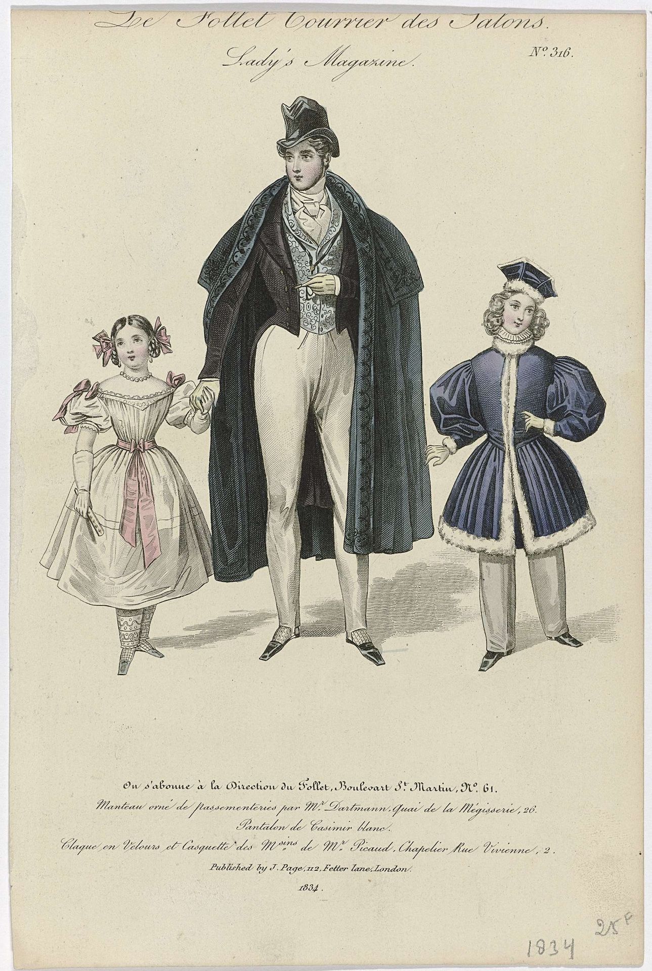 Le Follet Courrier des Salons, Lady's Magazine, 1834, No. 316: Manteau orné de passementeries (...) by Anonymous