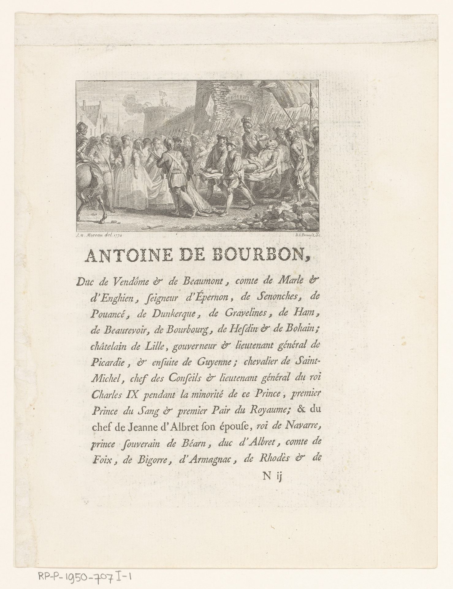 Koning Antoine de Bourbon wordt gewond weggedragen by Benoit Louis Prevost