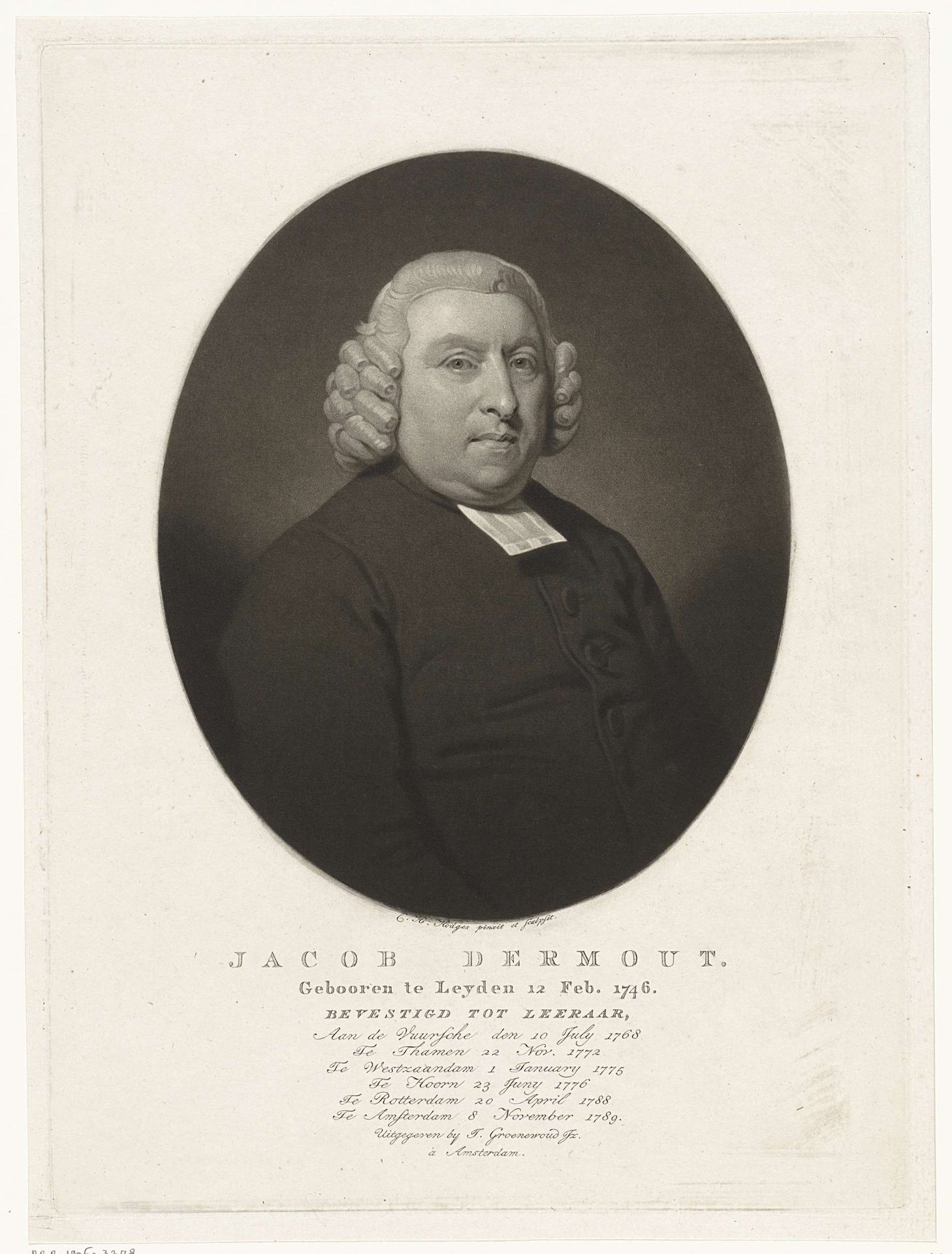 Portret van de predikant Jacob Dermout by Charles Howard Hodges