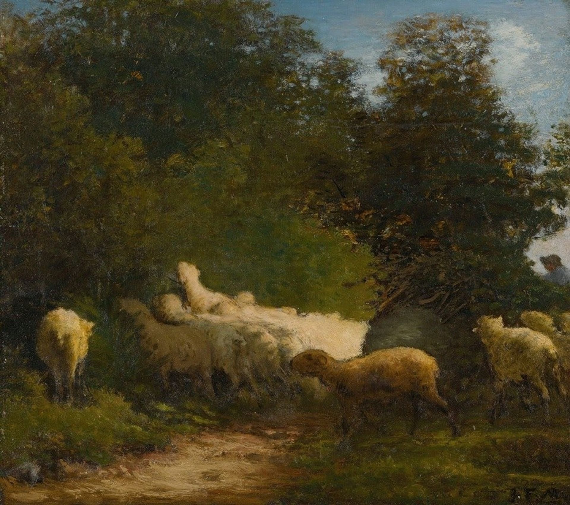 Sheep Grazing Along A Hedgerow by Jean-François Millet