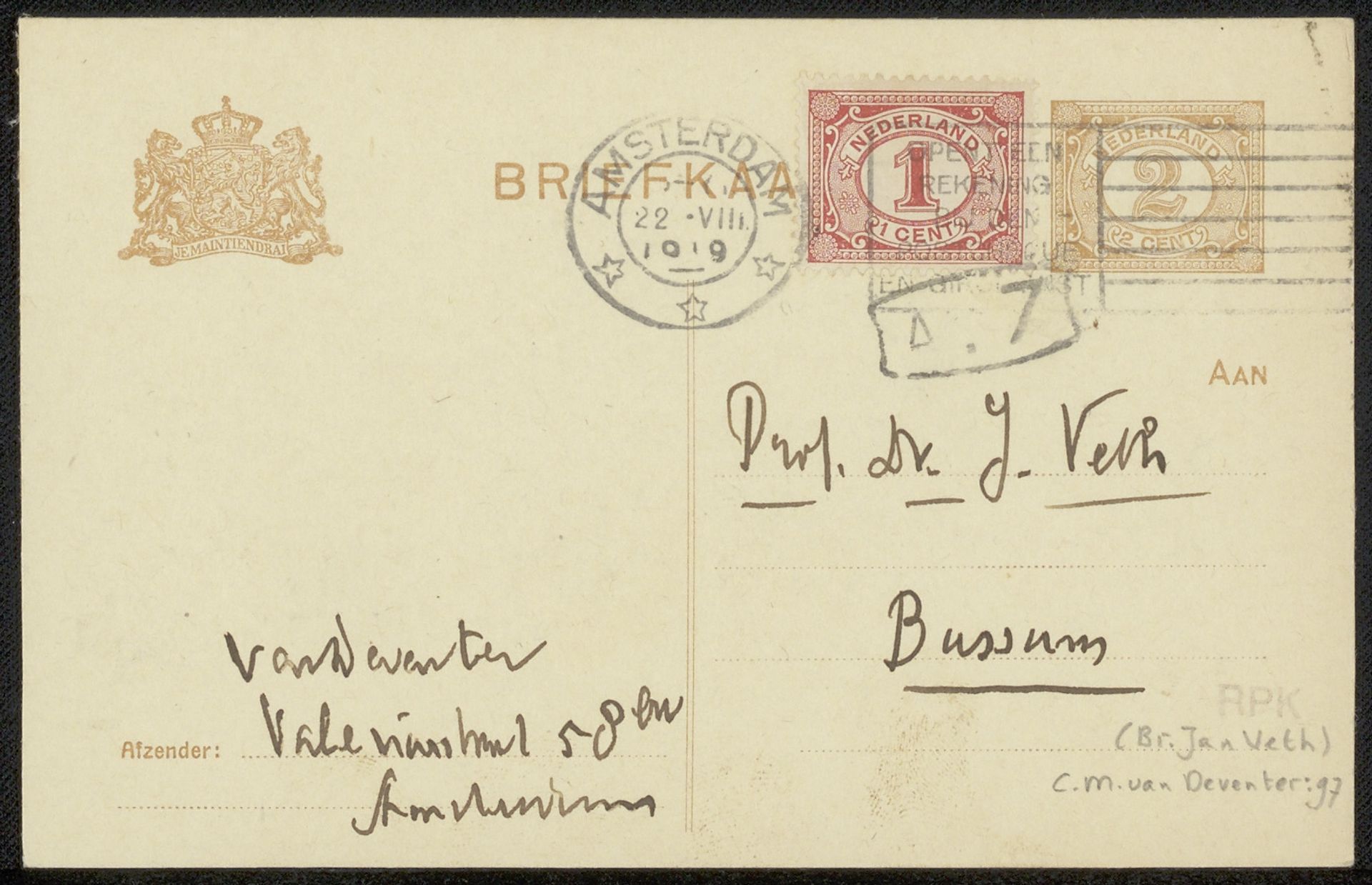 Briefkaart aan Jan Veth by Chap van Deventer