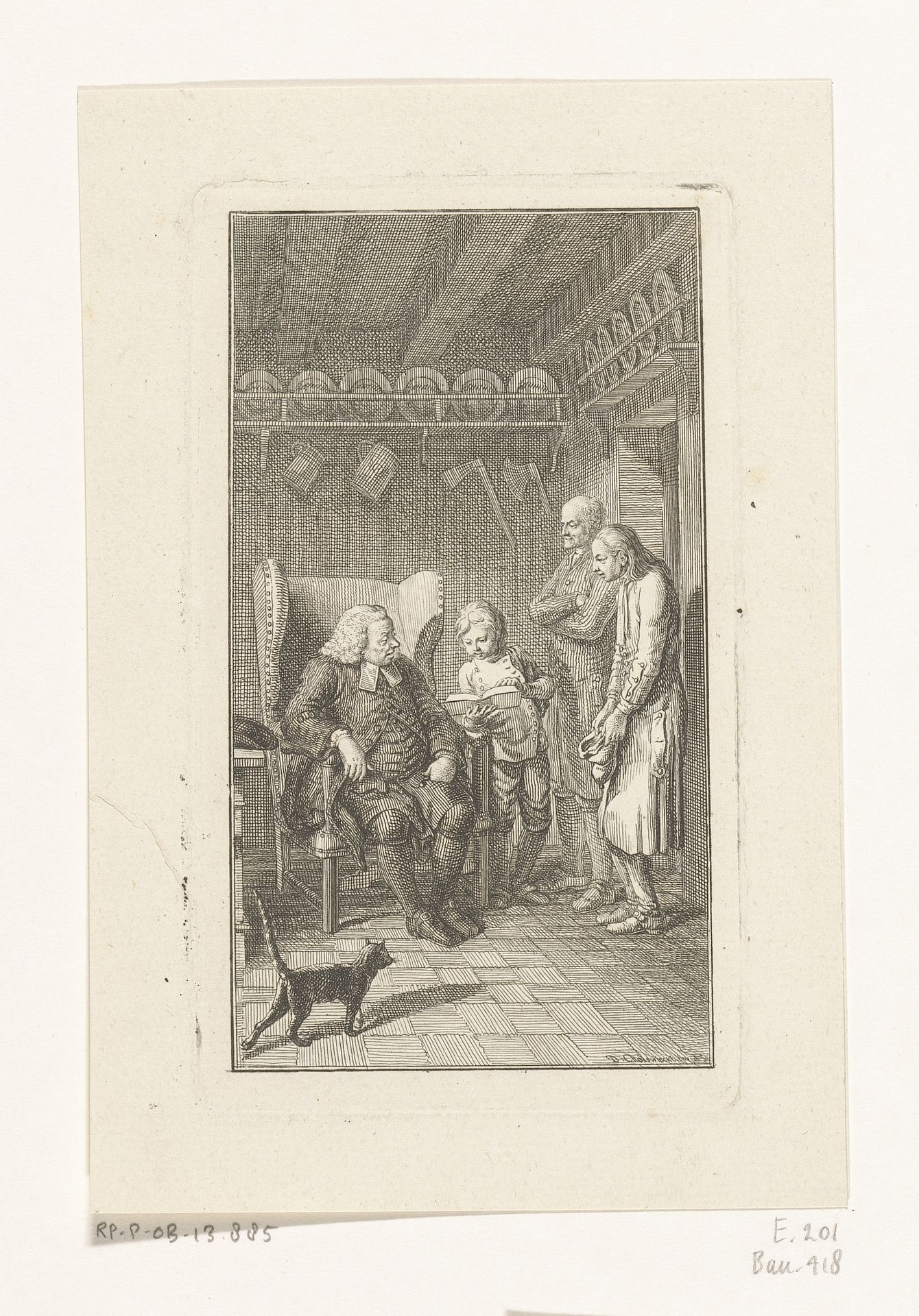 Predikant Stollbein bij de familie Stilling by Daniel Nikolaus Chodowiecki