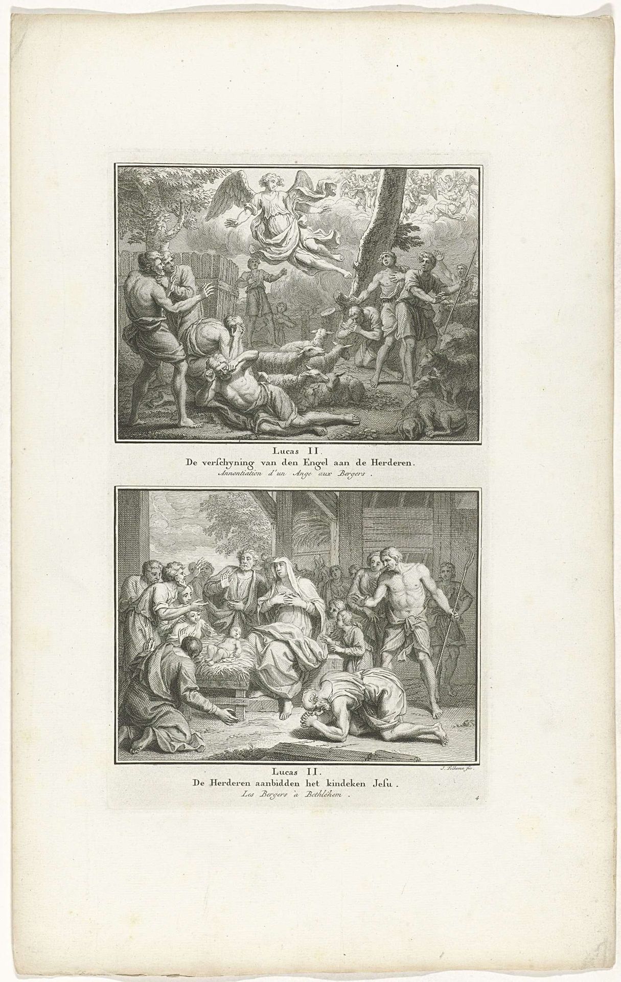 Verkondiging aan de herders en de aanbidding  door de herders by Jacob Folkema
