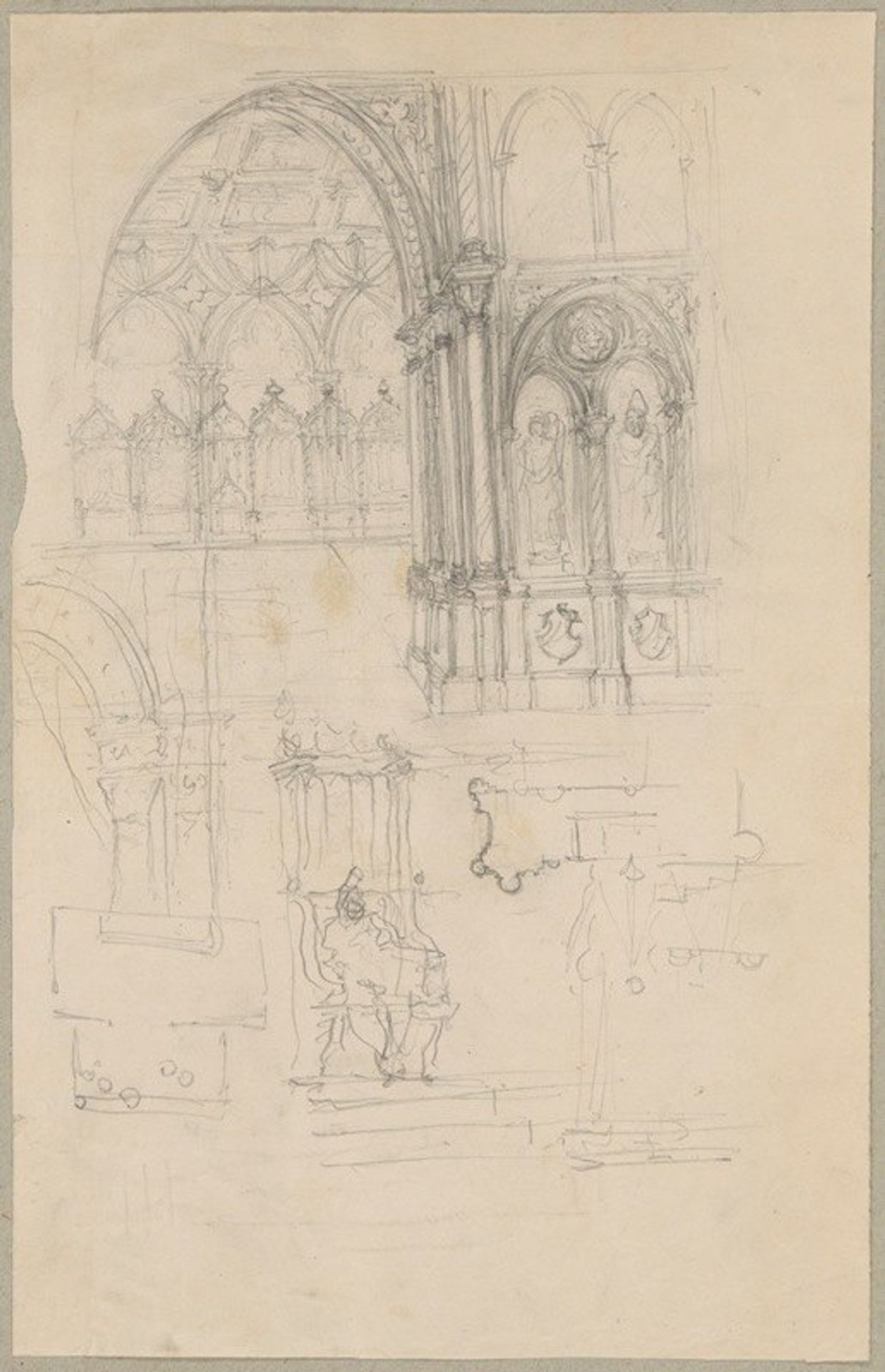 Sketches of fragments of Gothic architecture by Józef Simmler