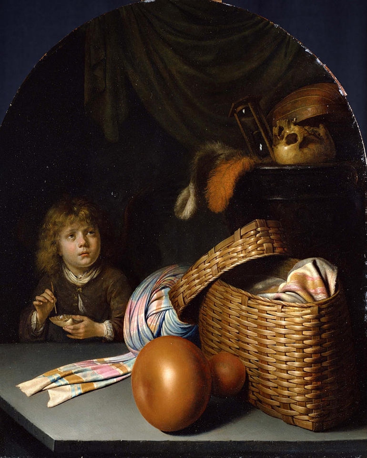 Still Life with a Boy Blowing Soap bubbles by Gerrit Dou