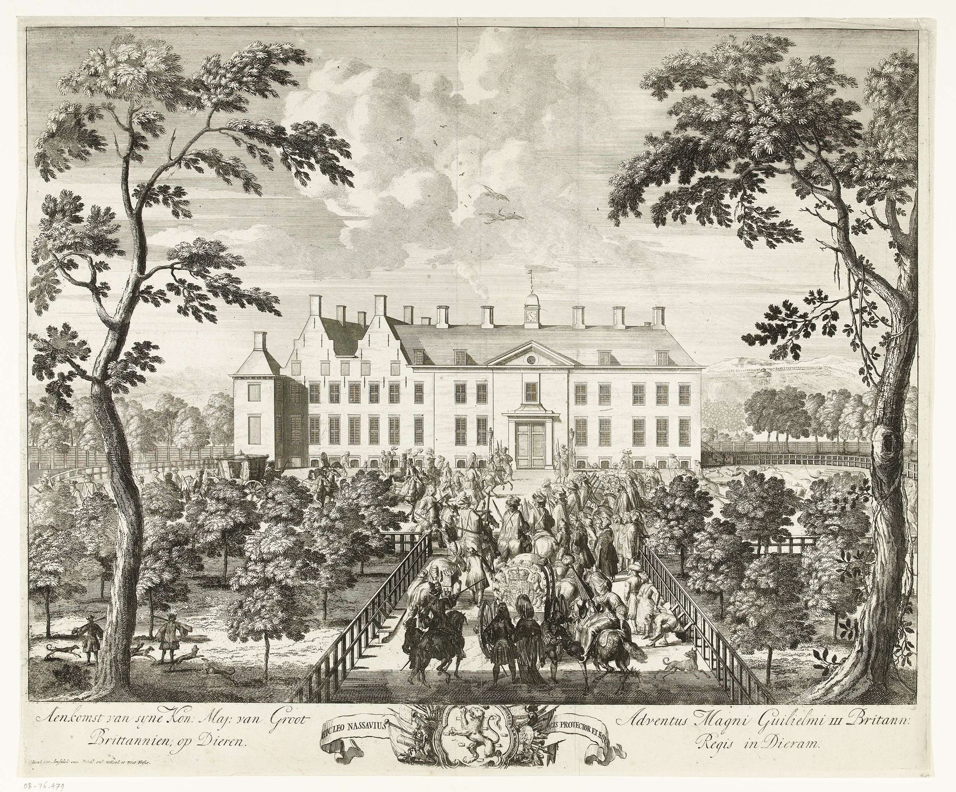 Aankomst van Willem III bij het jachtslot Hof te Dieren, 1691 by Romeyn de Hooghe