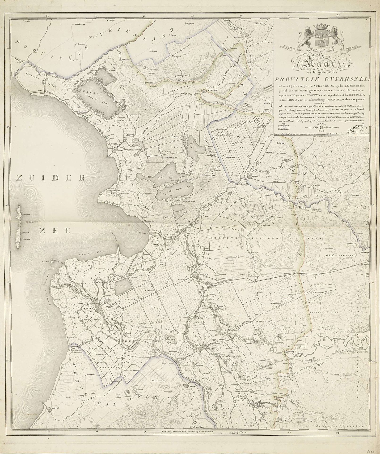 Kaart van dat gedeelte der Provincie Overijssel, het welk bij den Jongsten Watersnood, op den 4 & 5 Februarij 1825, geheel is overstroomd geweest (...) by C. van Baarsel en Zoon
