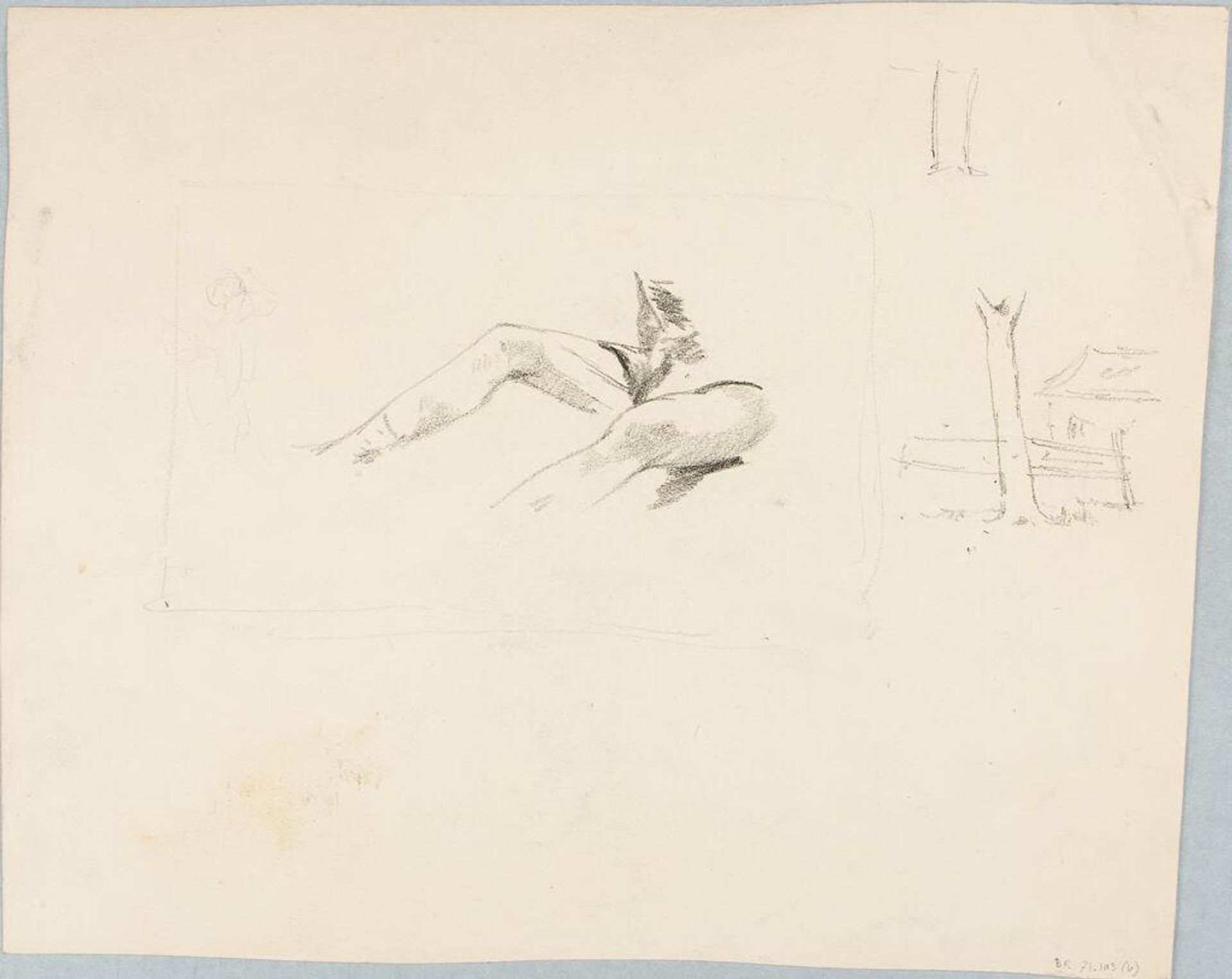 Sketches of Draperies; verso: Sketches of the Human Body and of a House with a Tree by William Valentine Schevill