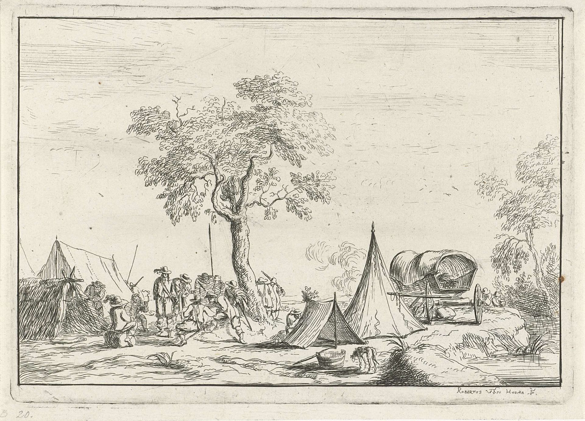Kampement met een spitse tent by Robert van den Hoecke