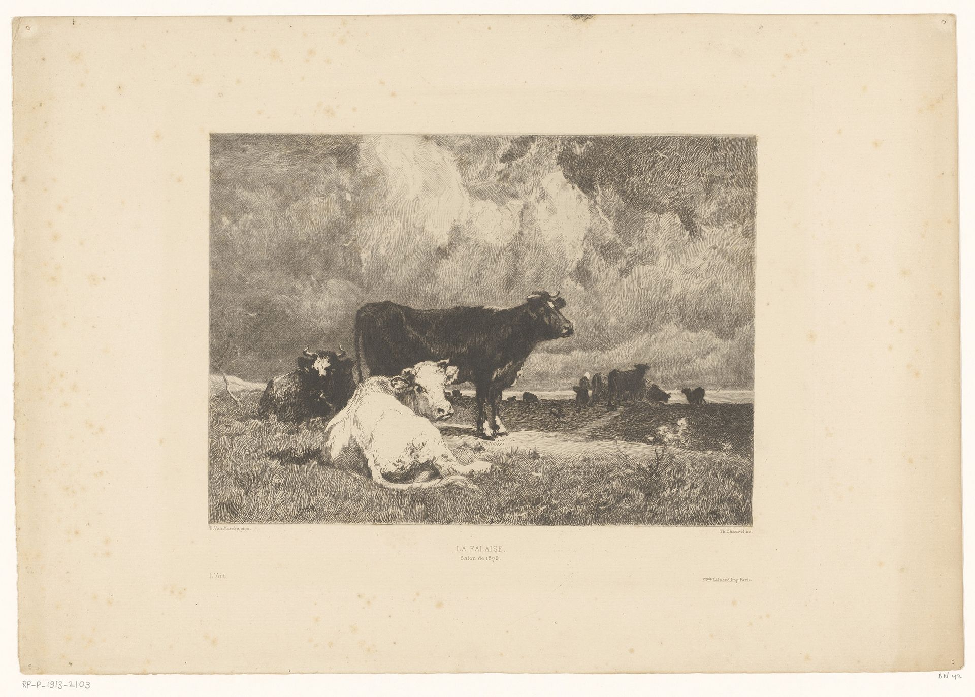 Koeien in een landschap onder een bewolkte hemel by Théophile Chauvel