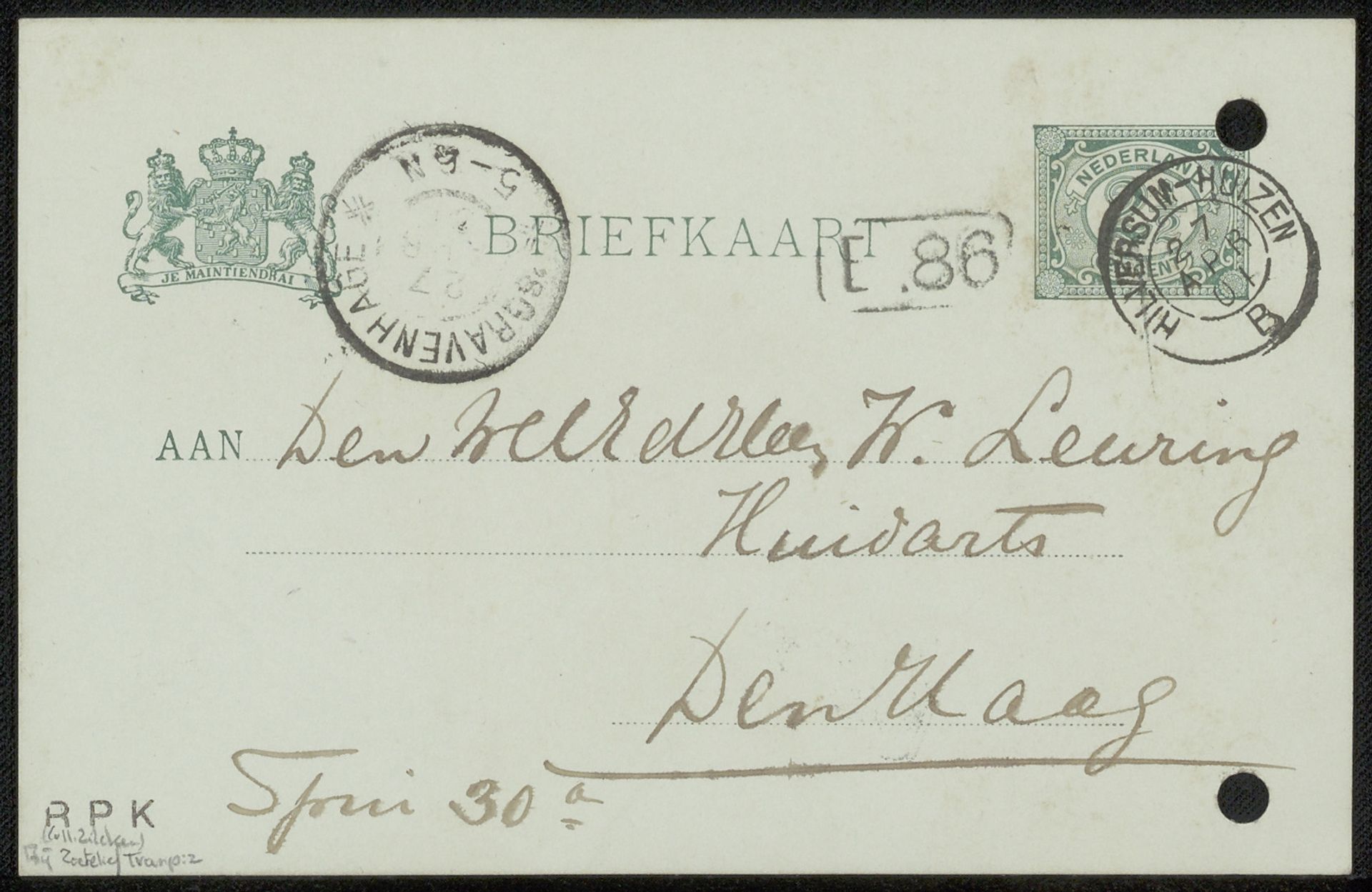 Briefkaart aan Willem Leuring by Jan Zoetelief Tromp