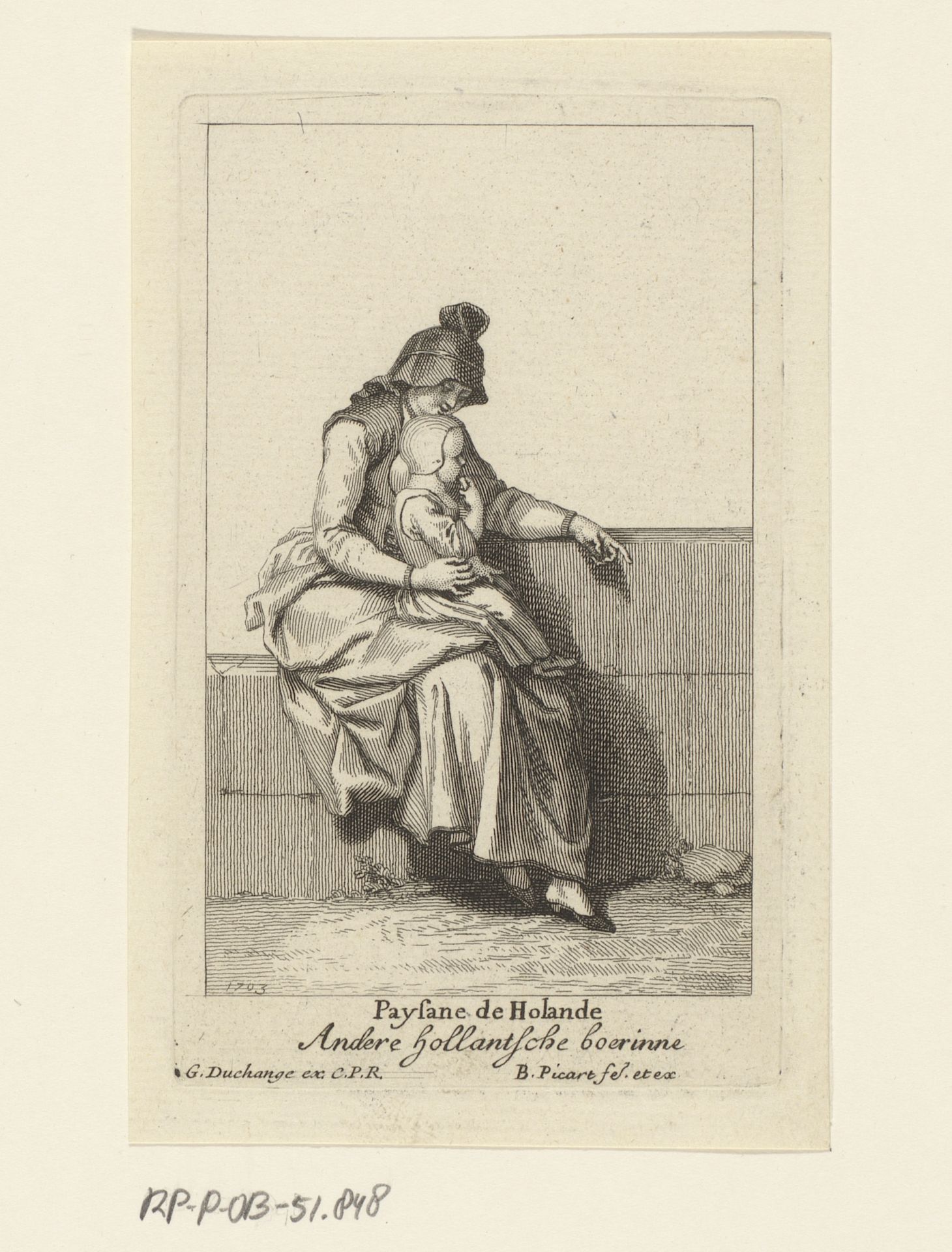 Hollandse boerin met haar kleine kind op schoot by Bernard Picart