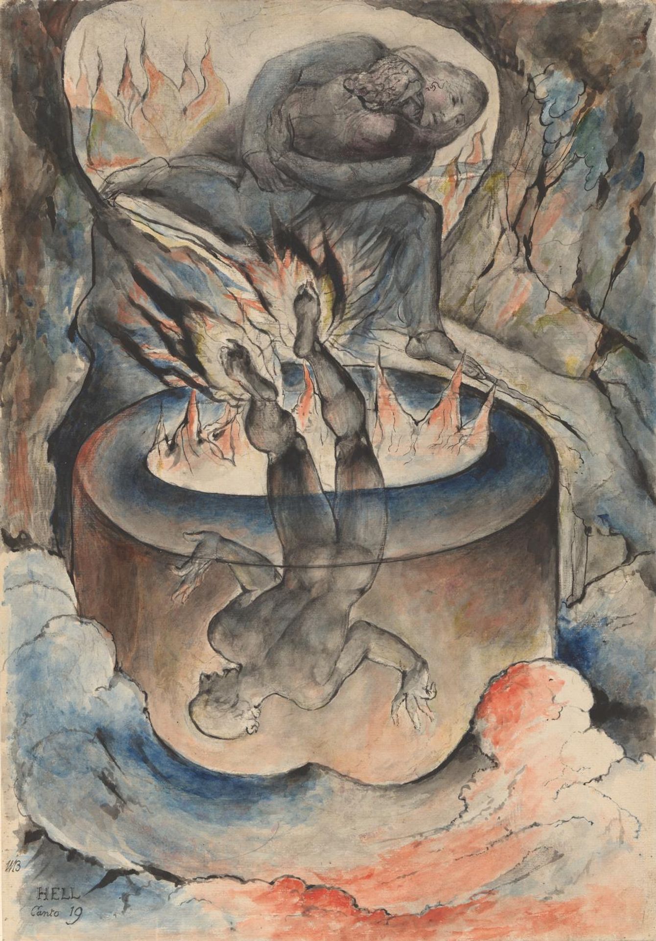 The Devils, with Dante and Virgil by the Side of the Pool by William Blake