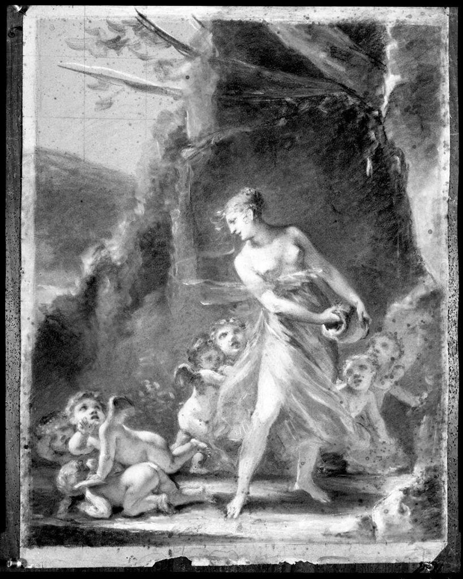 Young Nymph Teased by Cupids; verso: Academic Study of a Male Nude by Pierre-Paul Prud'hon