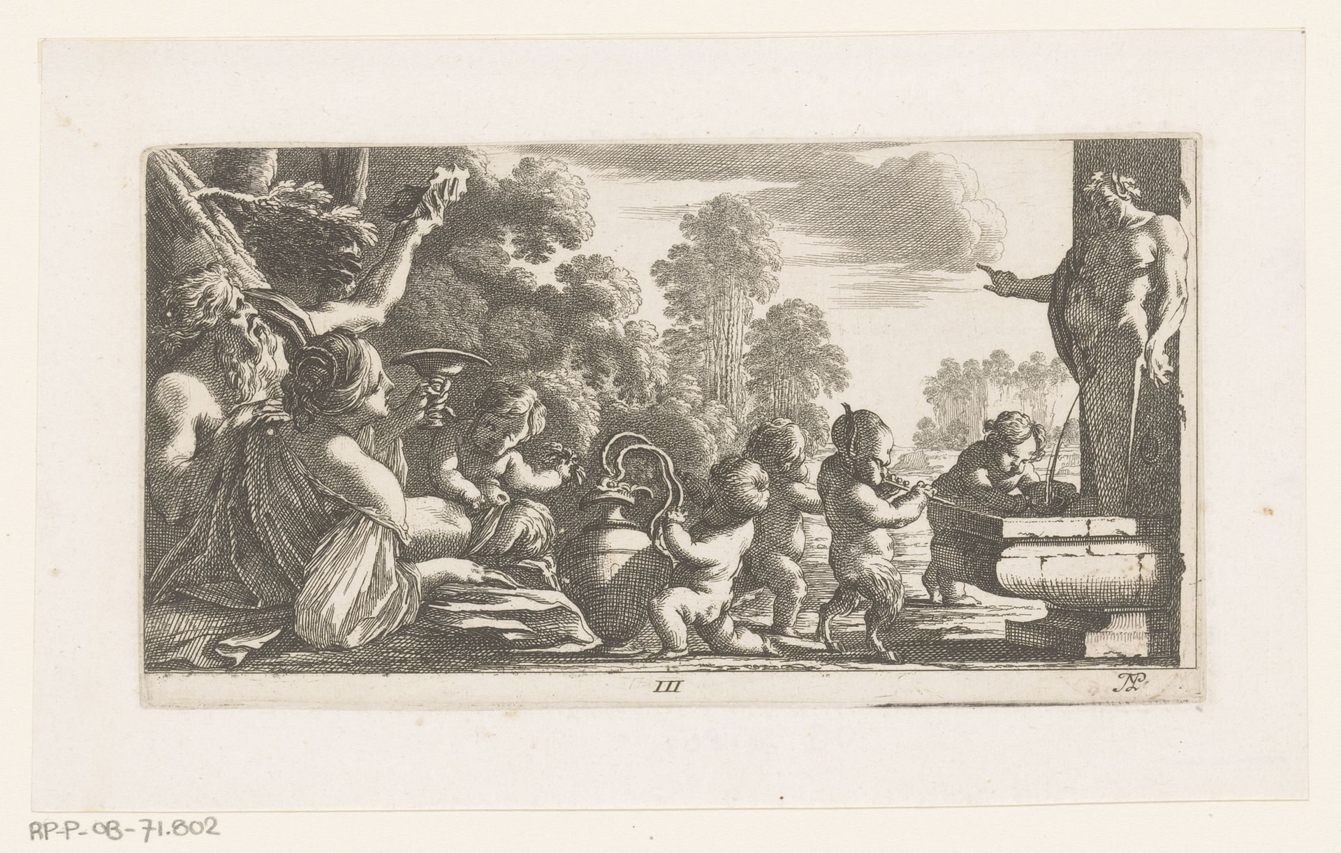 Drinkende man en vrouw en putti bij fontein by Nicolas Perelle