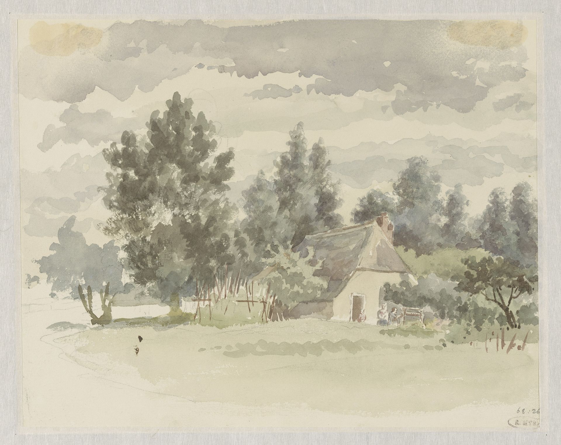 Landschap met boerderij omgeven door bomen by Jan Striening