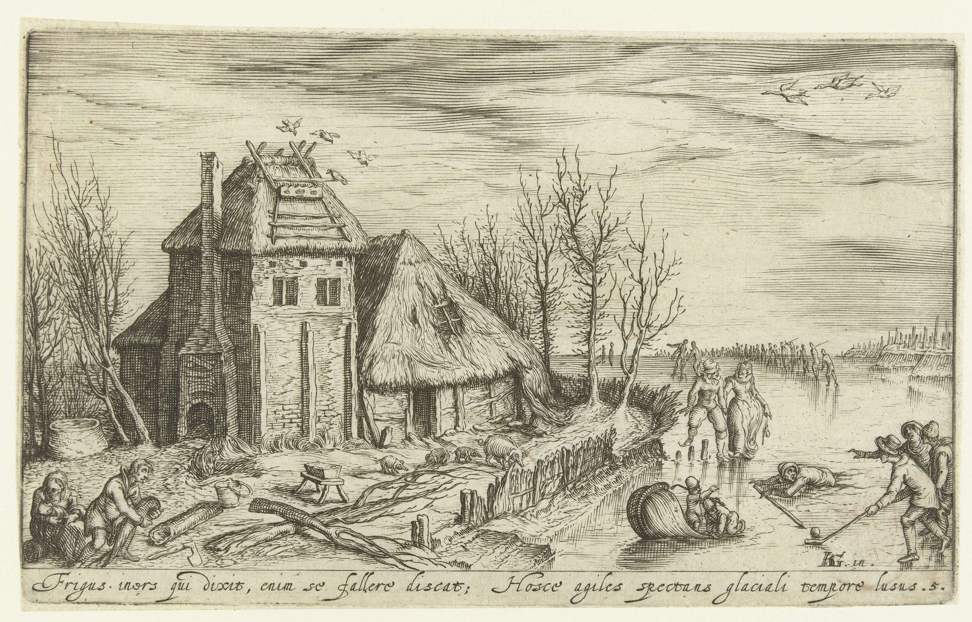 Winterlandschap met schaatsers by Andries Stock