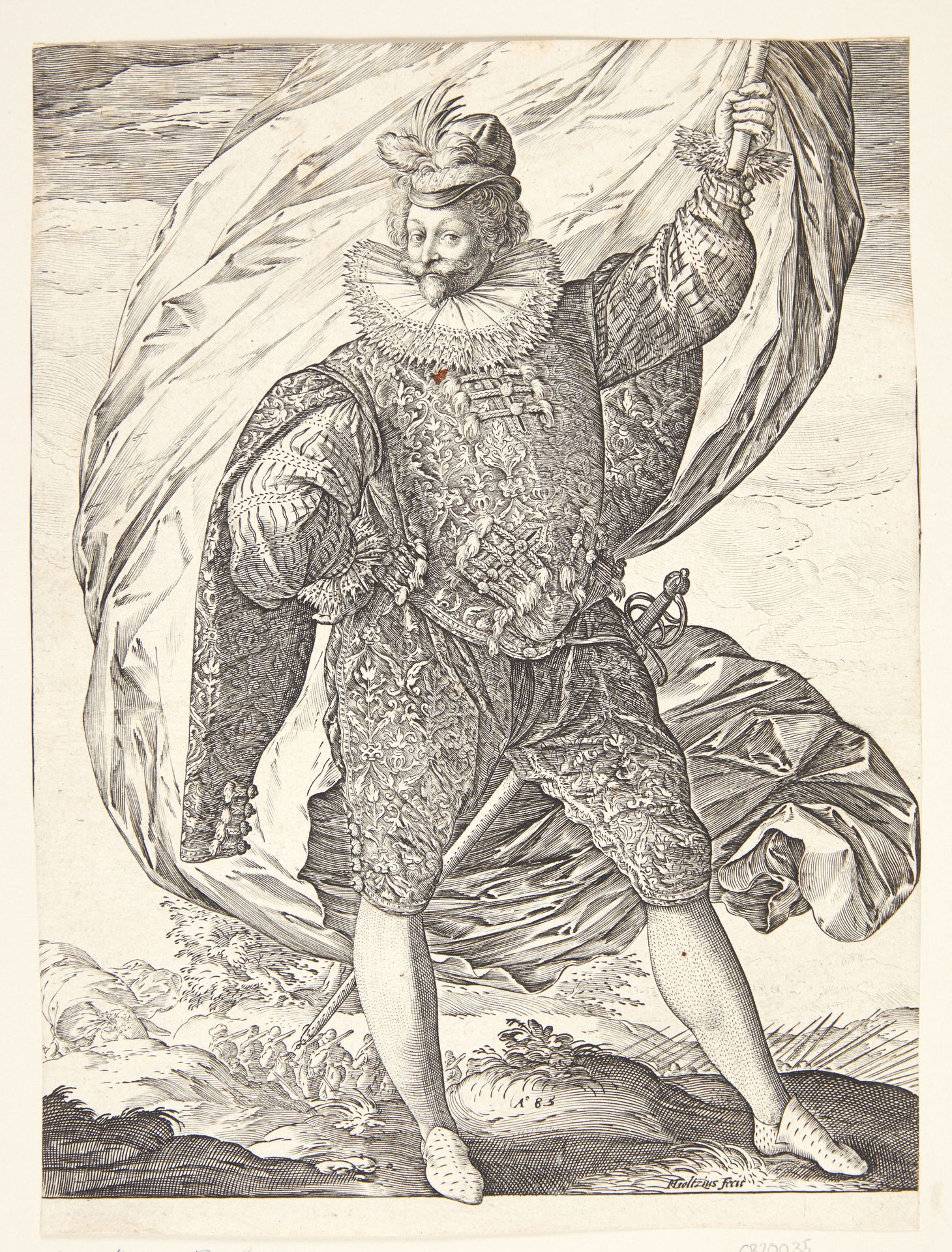 Fanebæreren, vendt mod højre by Hendrick Goltzius