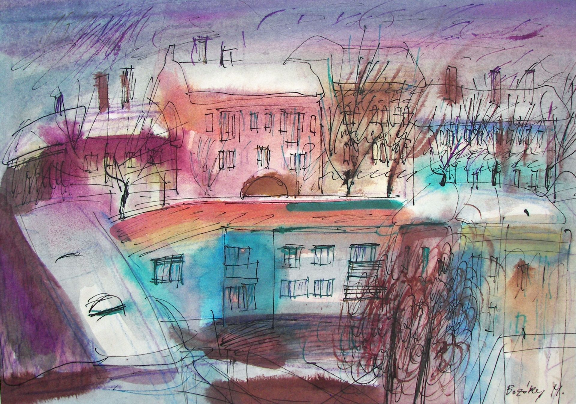 Castle District Houses in Winter (Budapest) by Maria Bozoky