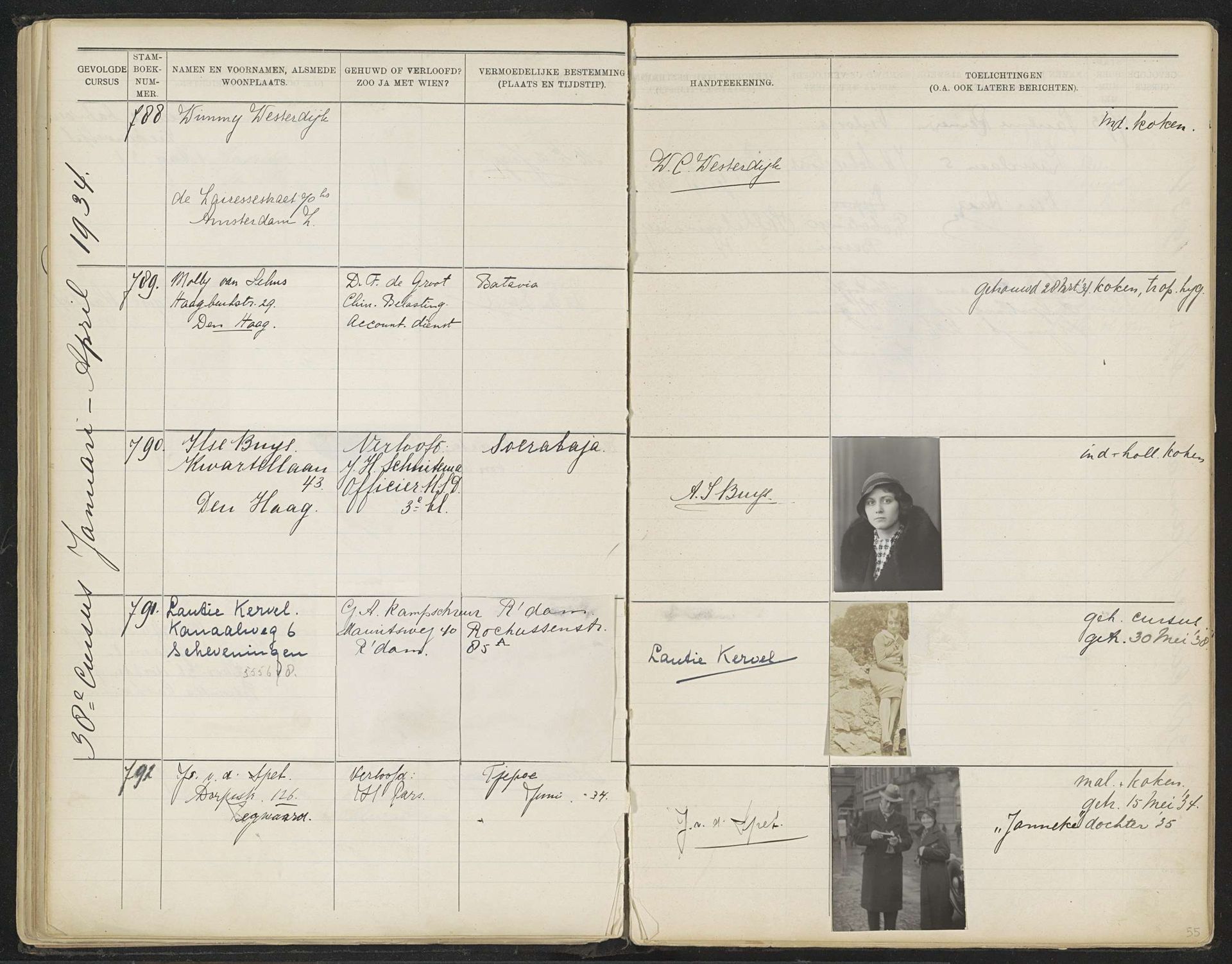 Blad 55 uit Stamboek van de leerlingen der Koloniale School voor Meisjes en Vrouwen te 's-Gravenhage deel II (1930-1949) by Anonymous