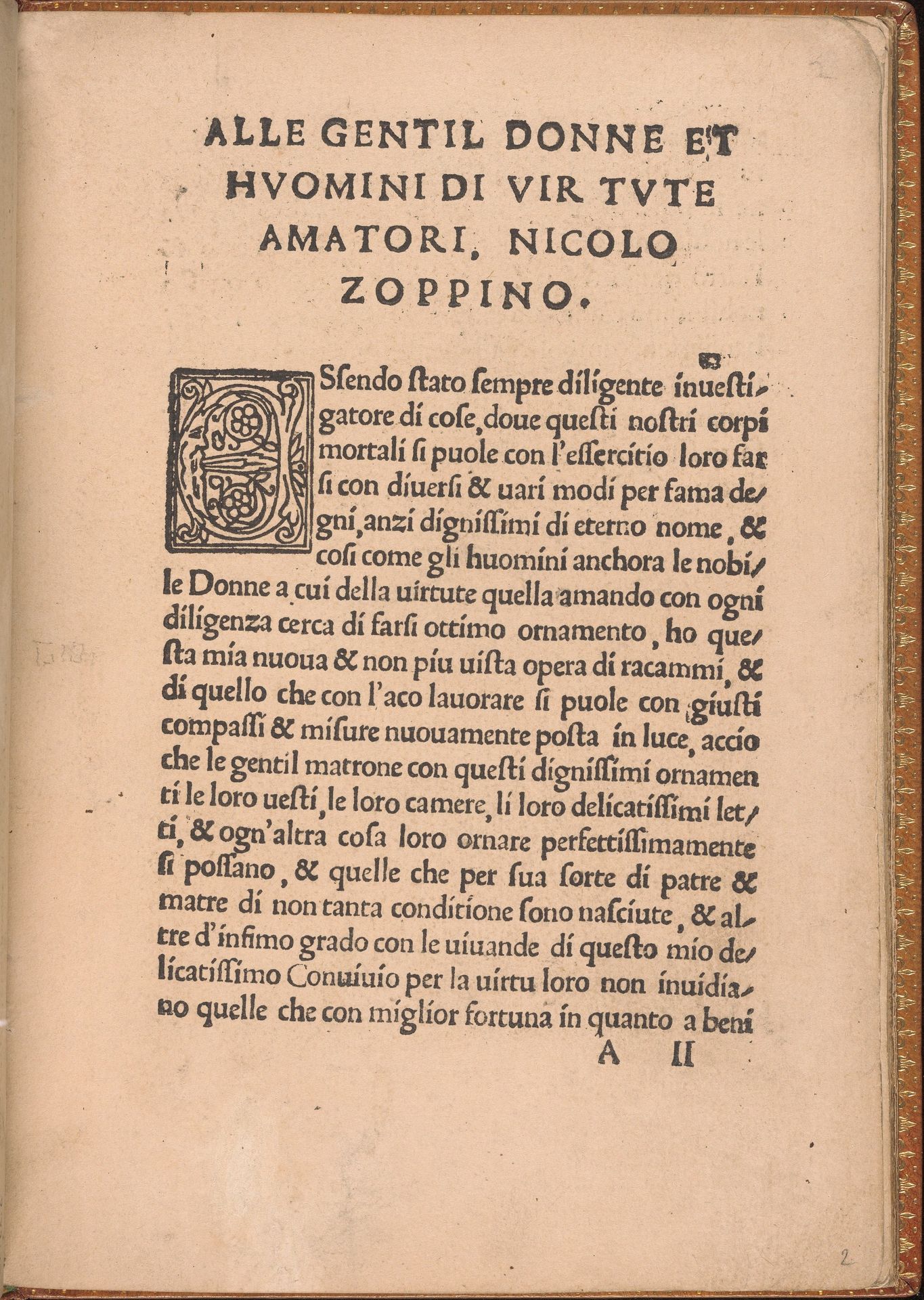 Convivio delle Belle Donne, page 2 (recto) by Nicolò Zoppino