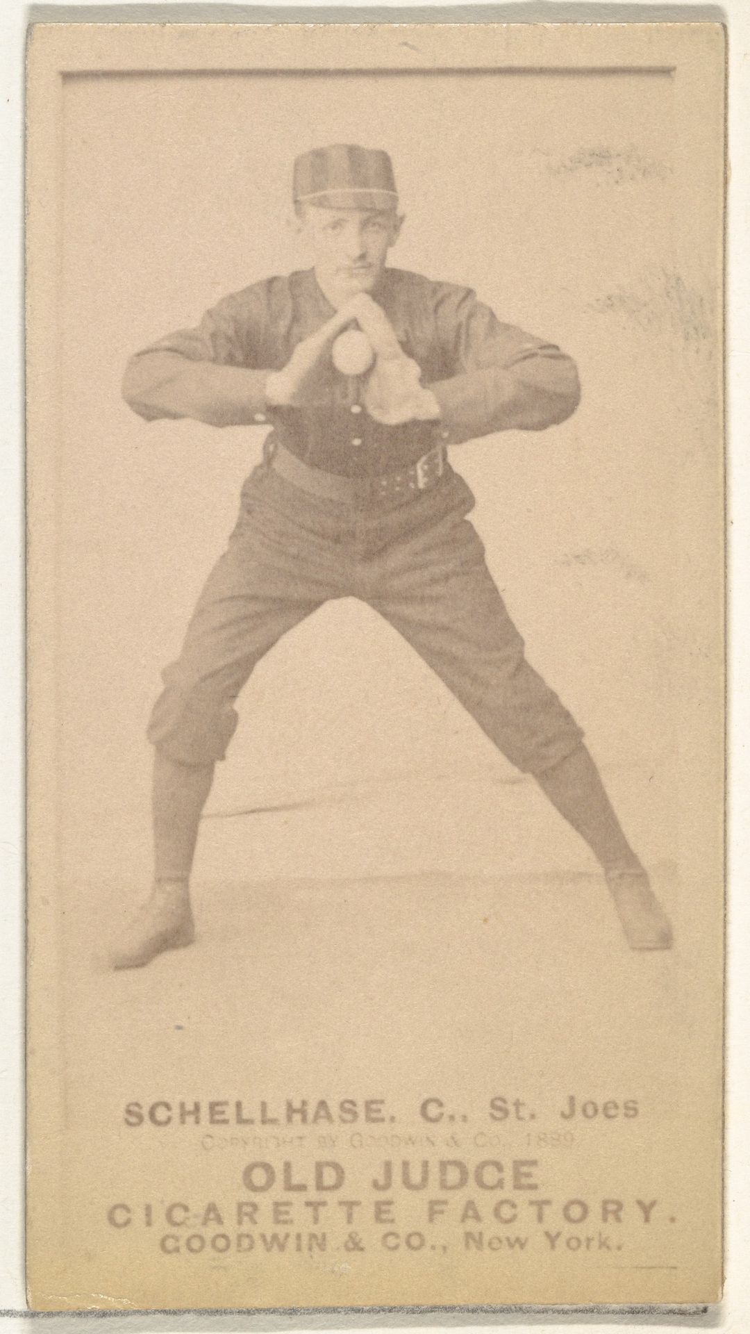 Albert Herman "Schelley" Schellhase, Catcher, St. Joseph Clay Eaters, from the Old Judge series (N172) for Old Judge Cigarettes by Goodwin & Company